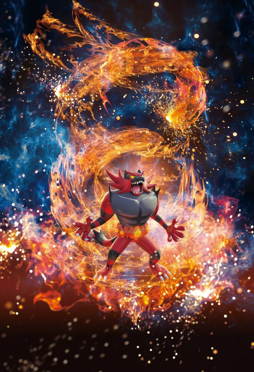 Galaxy Fire Incineroar, fiery red dragon-like creature, swirling flames, HD Phone Wallpaper