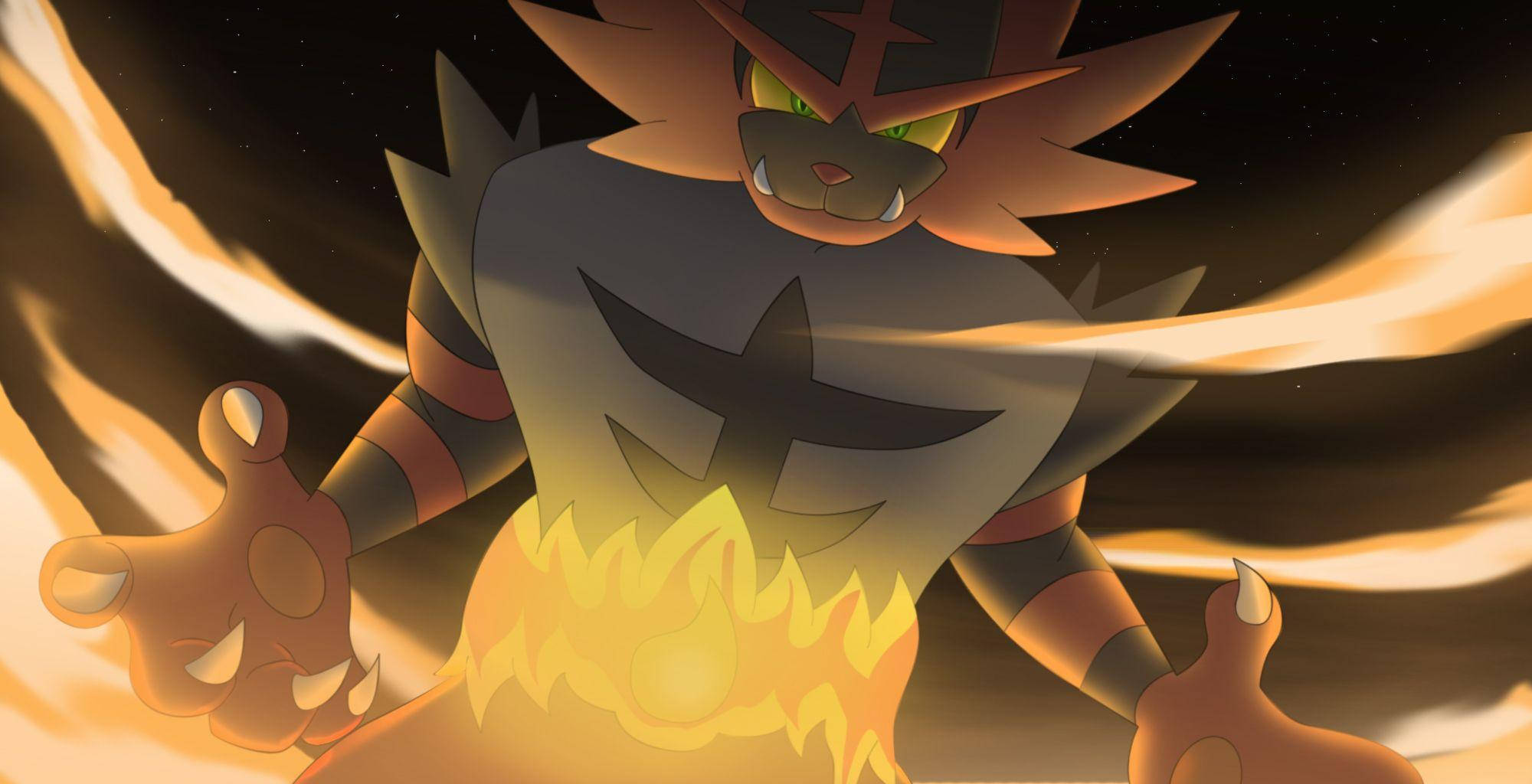 Incineroar, fiery anime Pokémon, glowing eyes, Full HD Desktop Wallpaper