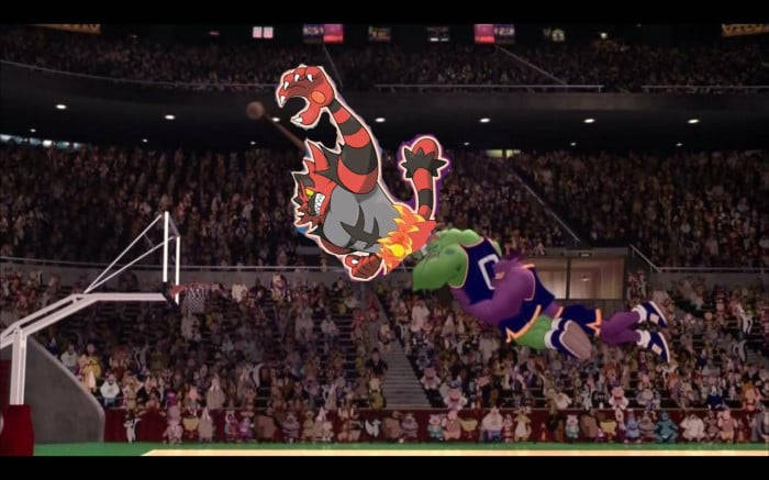 Incineroar, basketball, green Hulk-like player, SD Desktop Wallpaper
