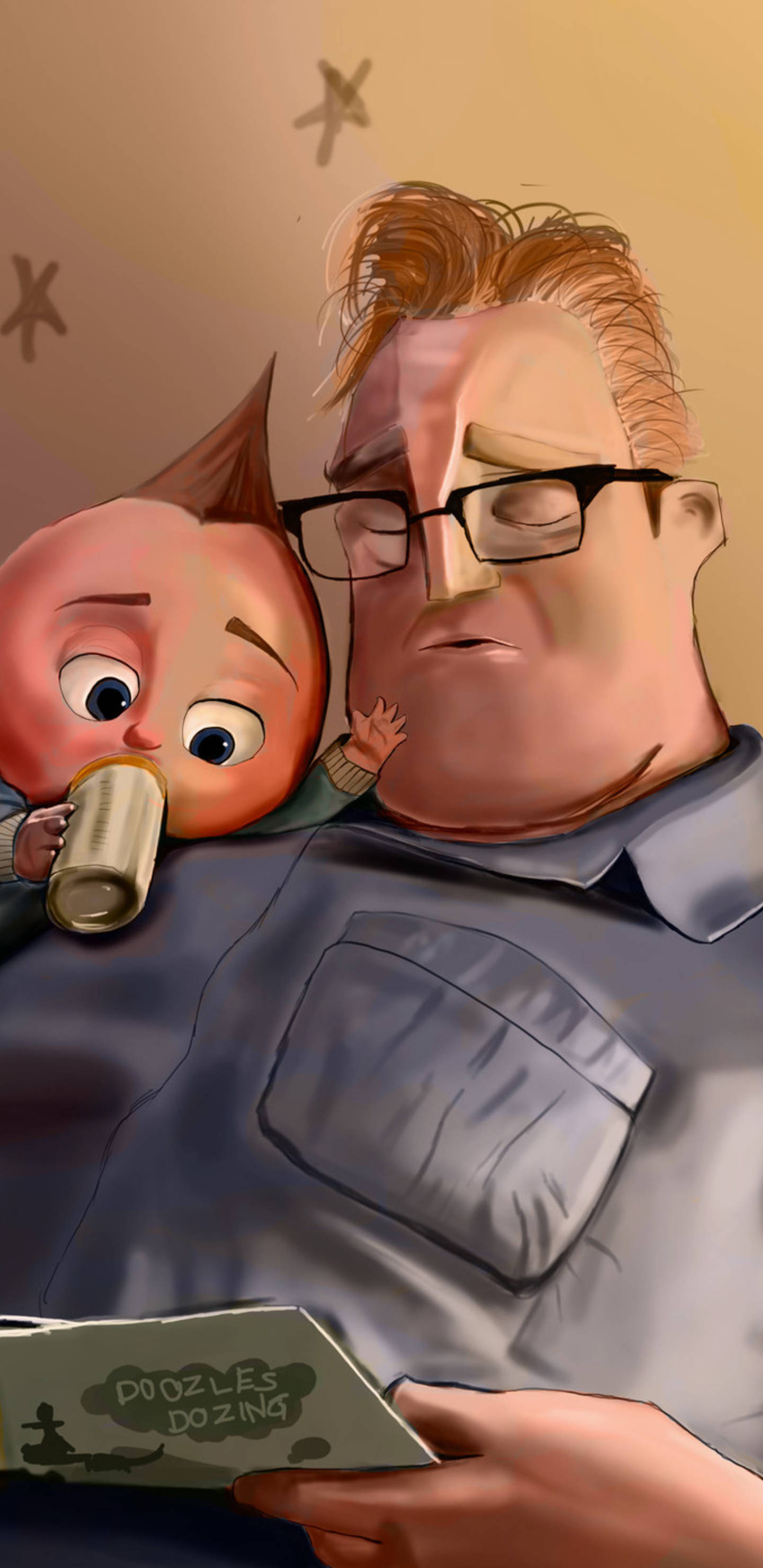 Incredibles 2, baby son, dad with glasses, 2K Phone Wallpaper