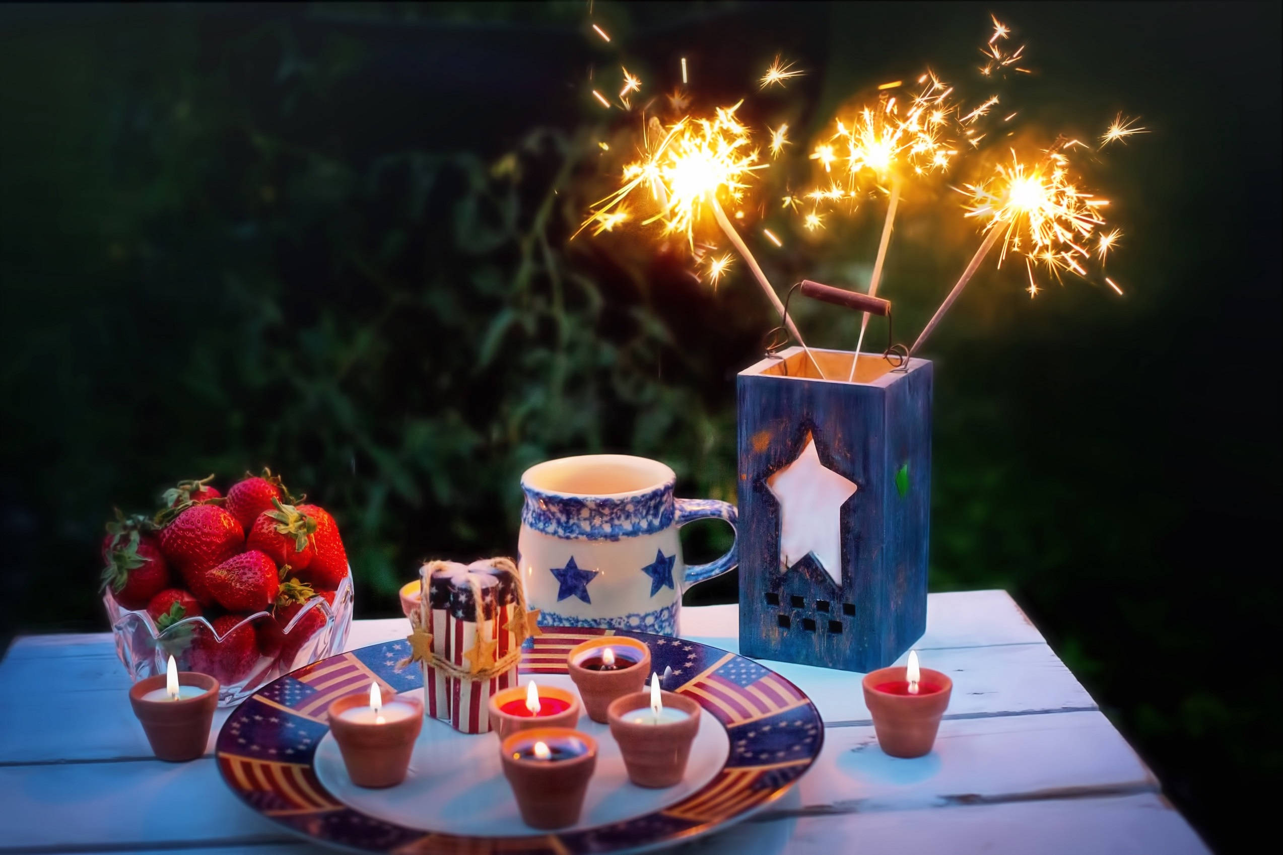 Independence Day, picnic, sparklers, Full HD Desktop Wallpaper