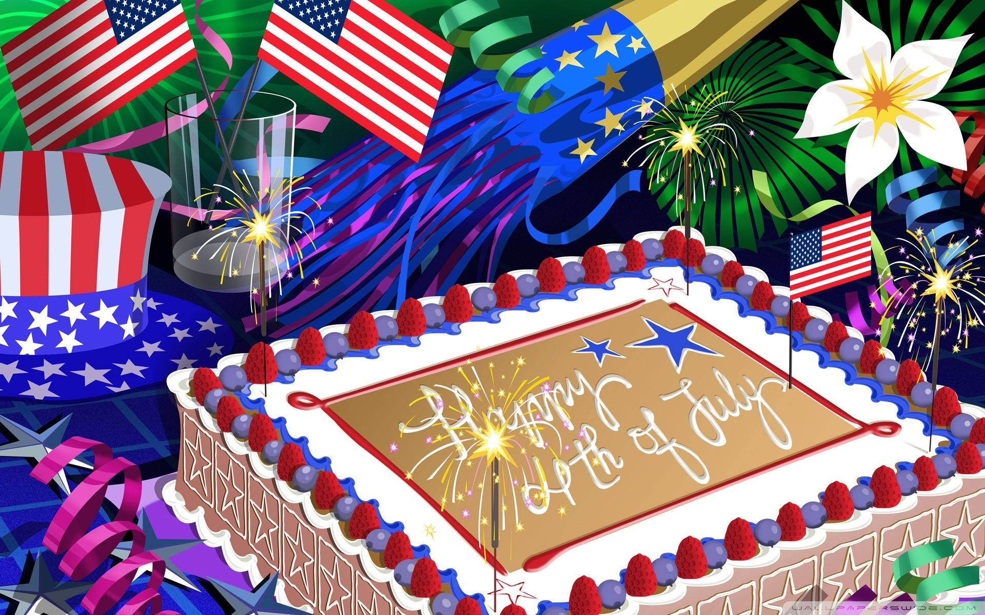 Independence Day, cake, raspberries, Full HD Desktop Wallpaper