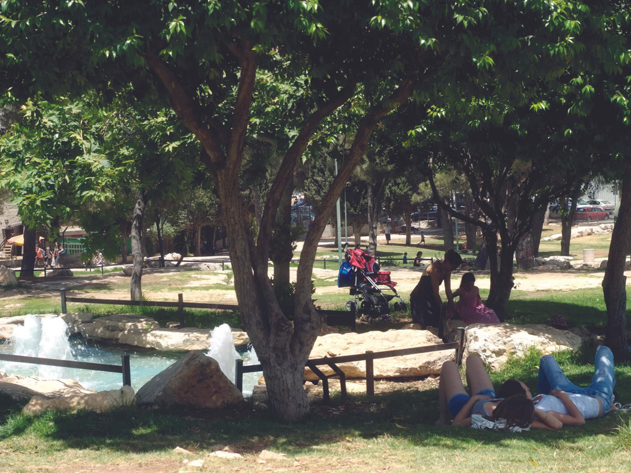Independence Park, leafy trees, small fountain, Full HD Desktop Wallpaper