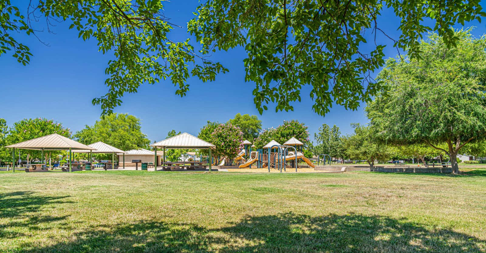Independence Park, playground, lush green trees, HD Desktop Wallpaper