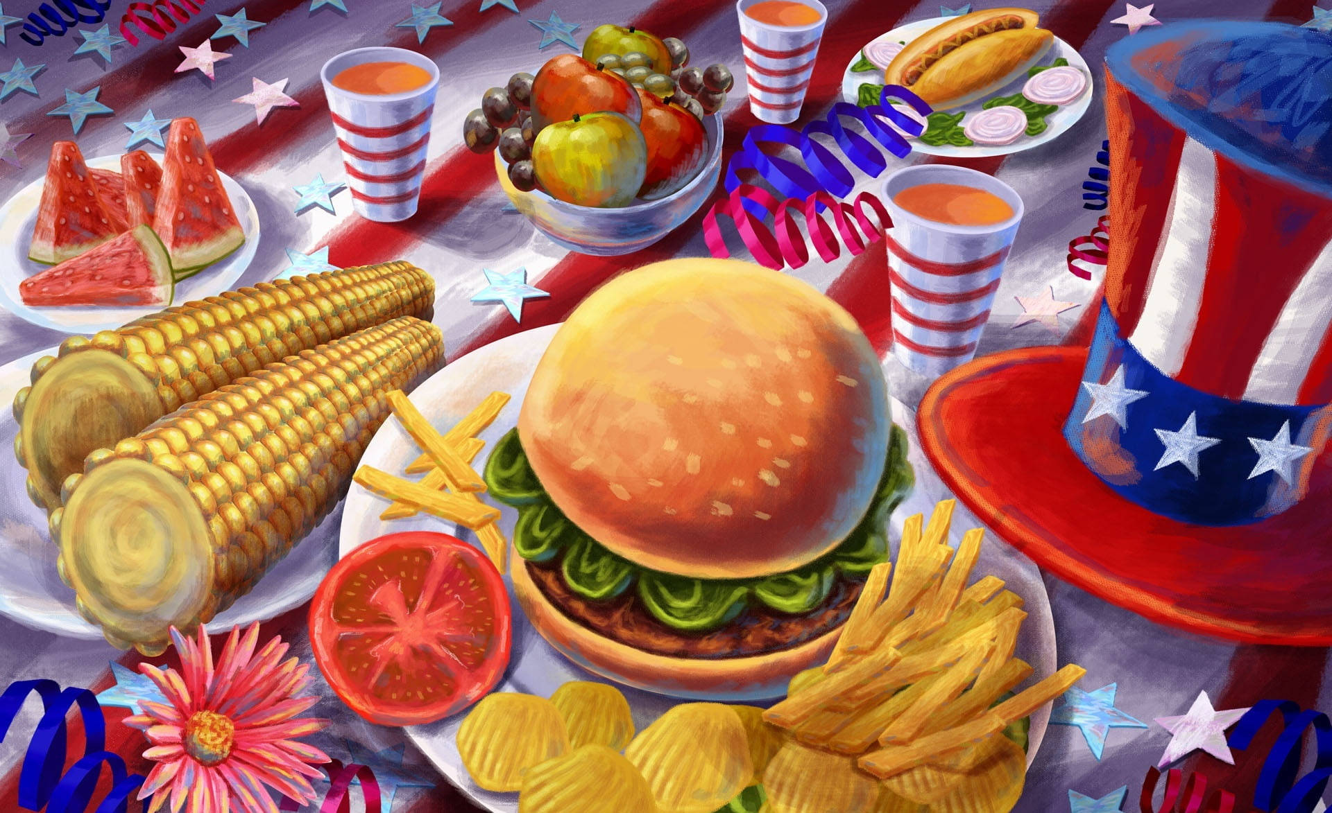 Independence Day, cookout, patriotic decorations, Full HD Desktop Wallpaper