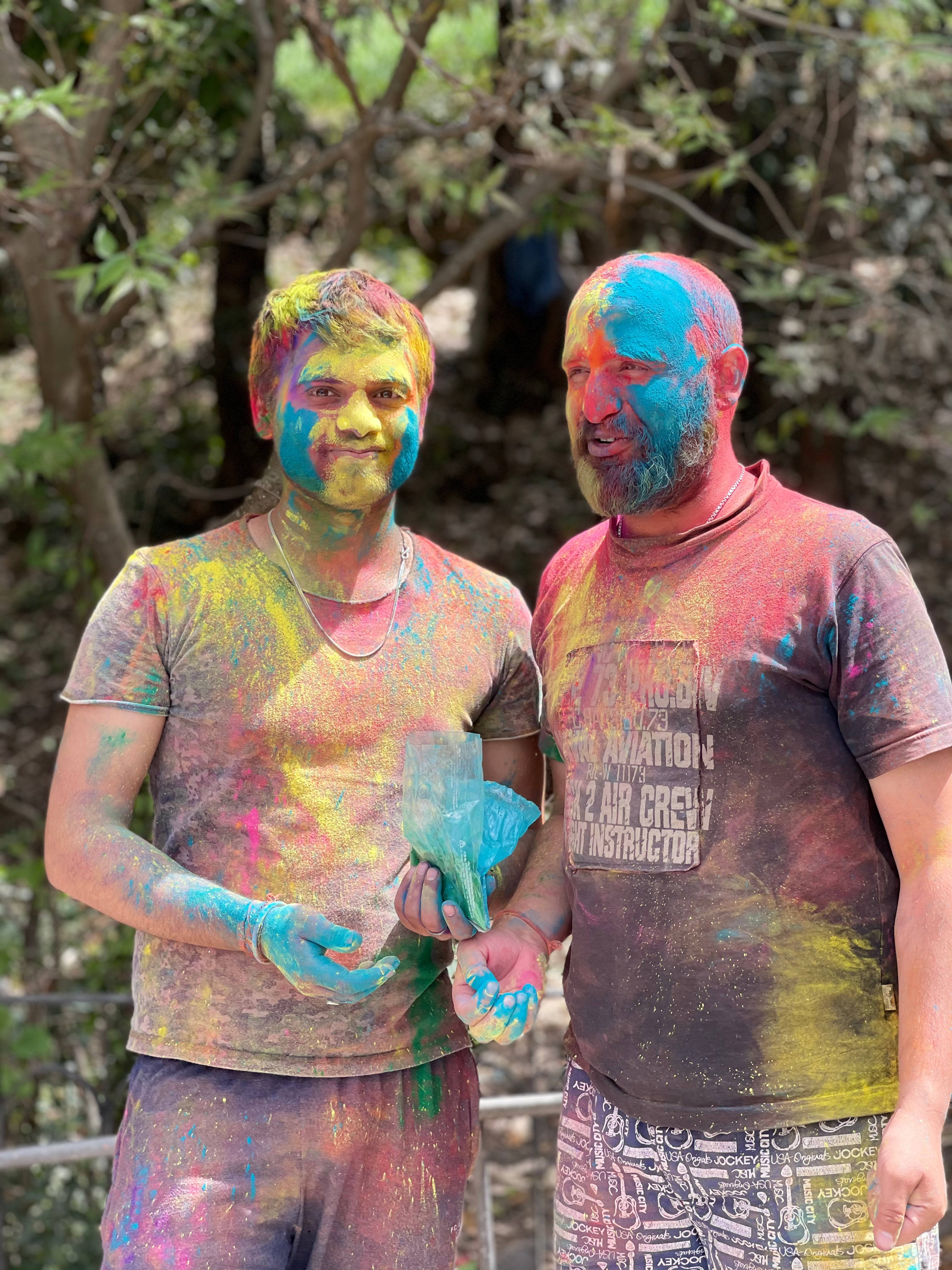 India Holi, colorful men, vibrant powdery colors, 4K Phone Wallpaper