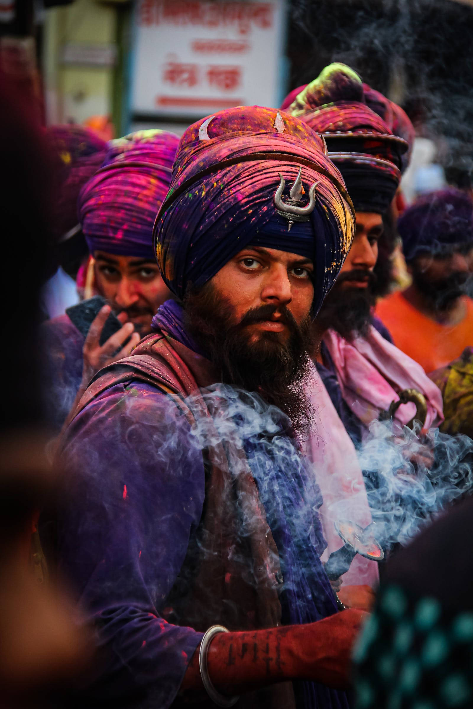 India Holi, traditional outfit, beard, Full HD Phone Wallpaper