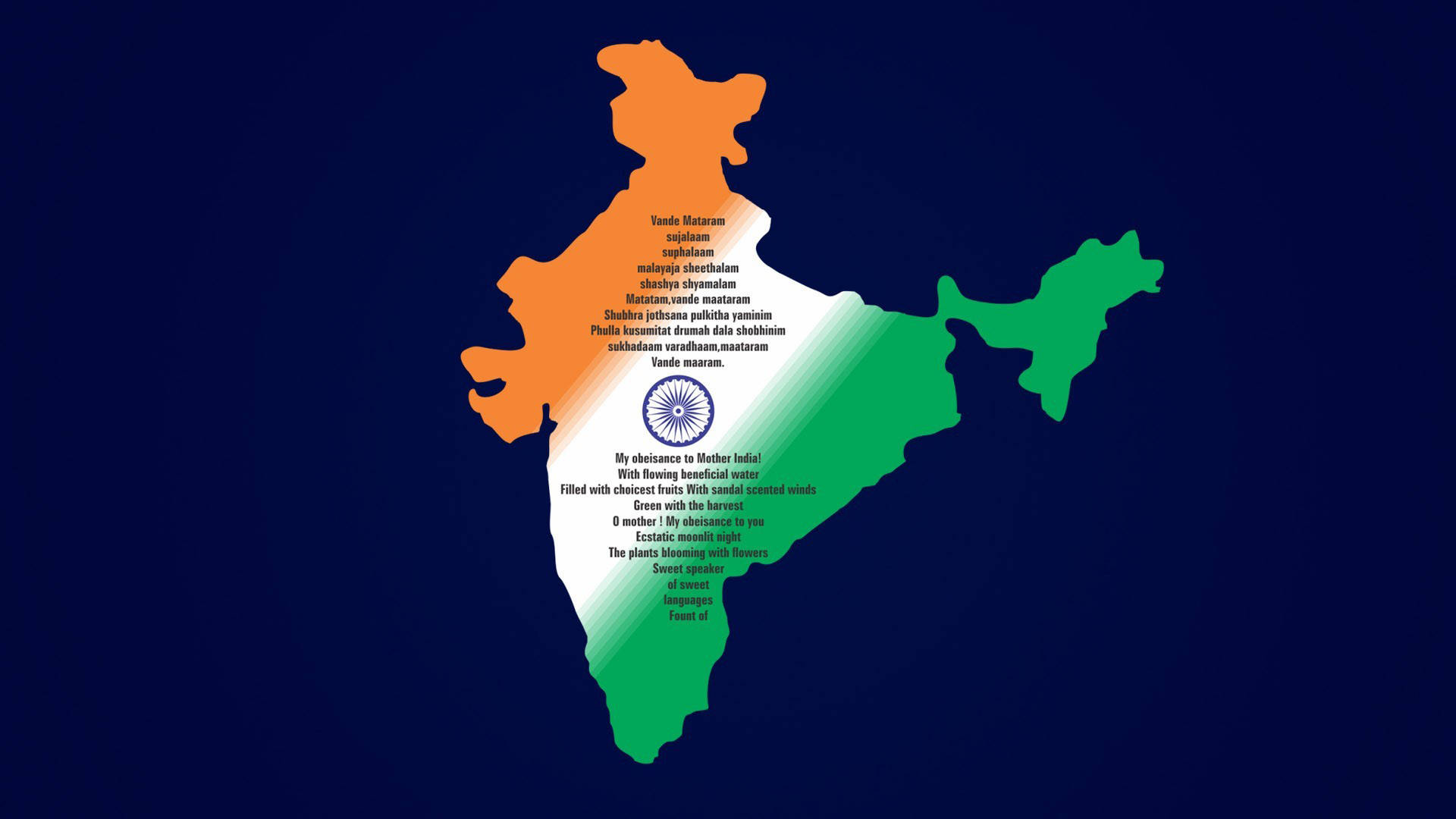 India map, tricolor flag, national anthem text, Full HD Desktop Wallpaper