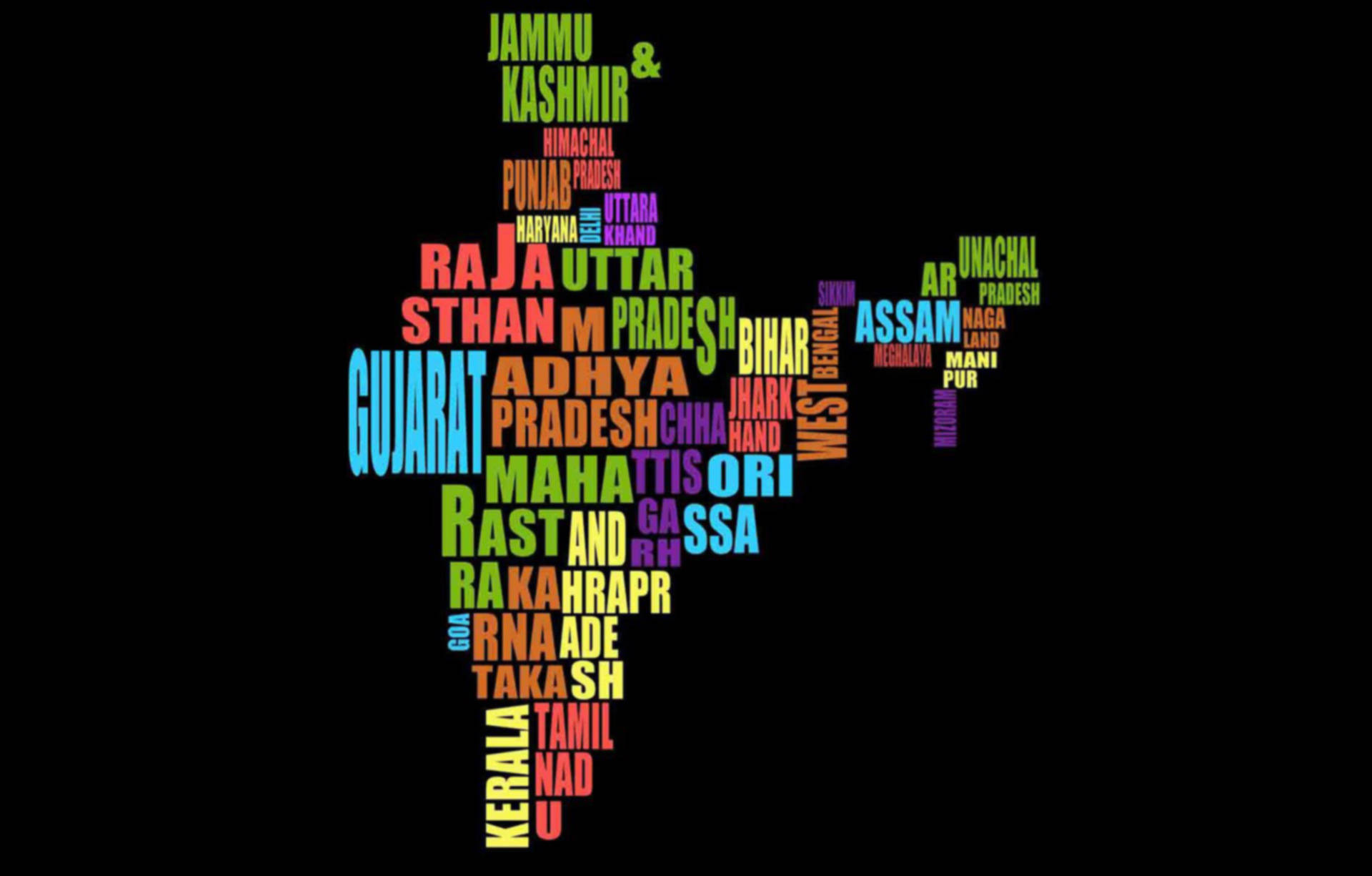 India Map, word cloud, state names, Full HD Desktop Wallpaper