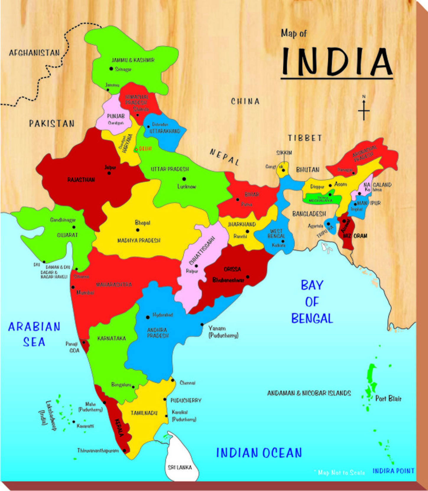 Wooden India Map, colorful political map of India, labeled states, HD Phone Wallpaper