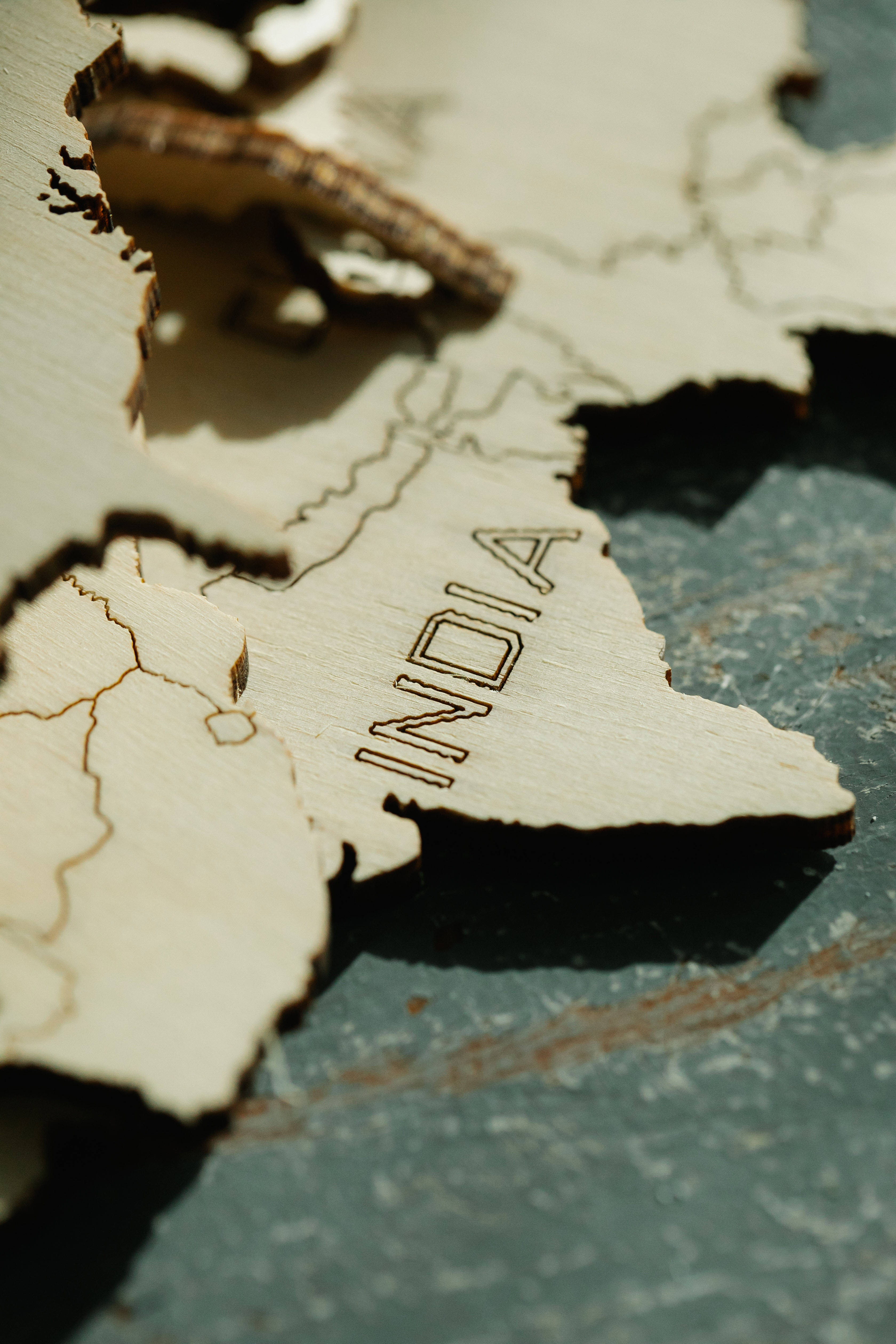India Map, laser-cut wooden map, engraved borders, 4K Phone Wallpaper