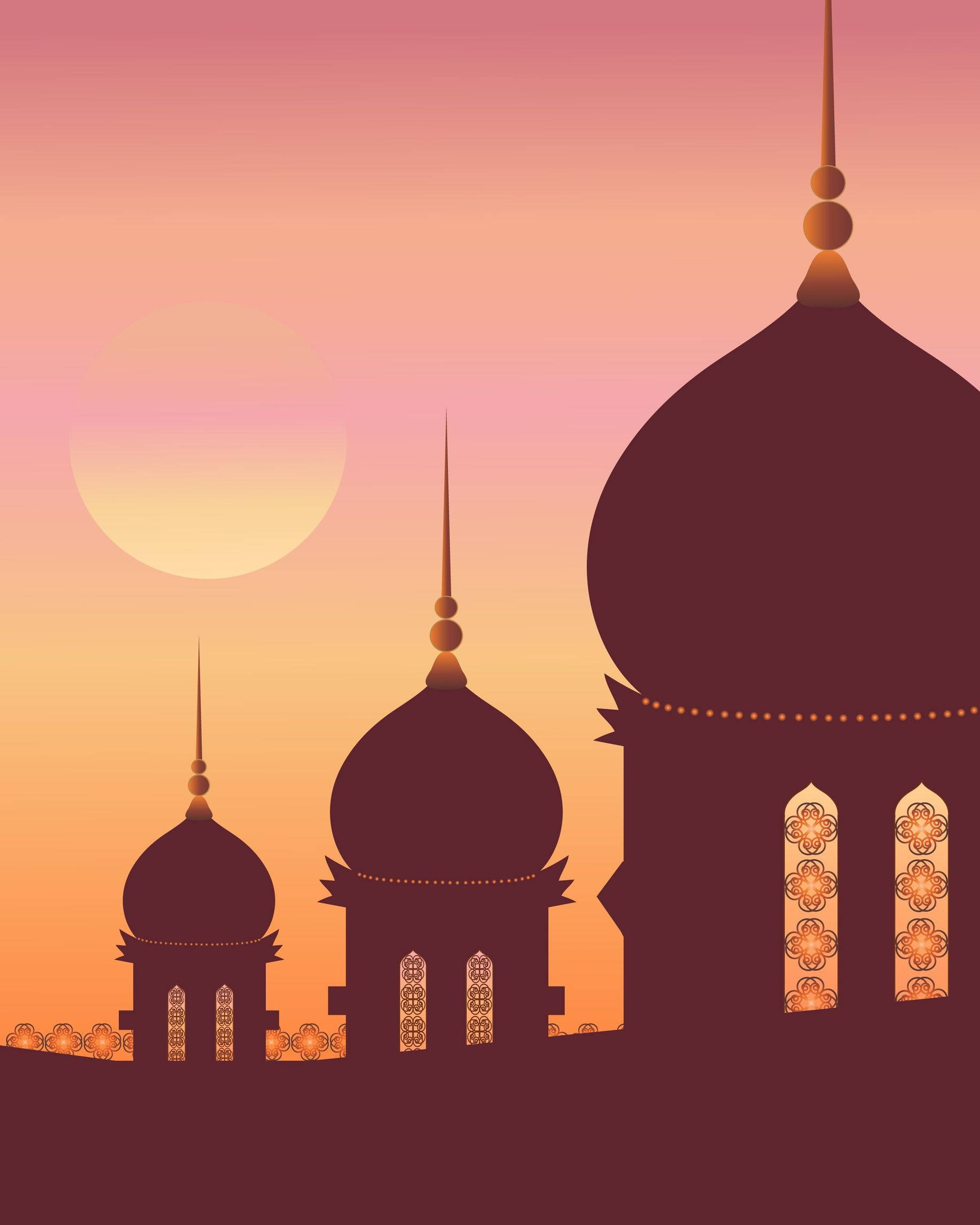 mosque domes, minarets, warm sunset sky, Full HD Phone Wallpaper