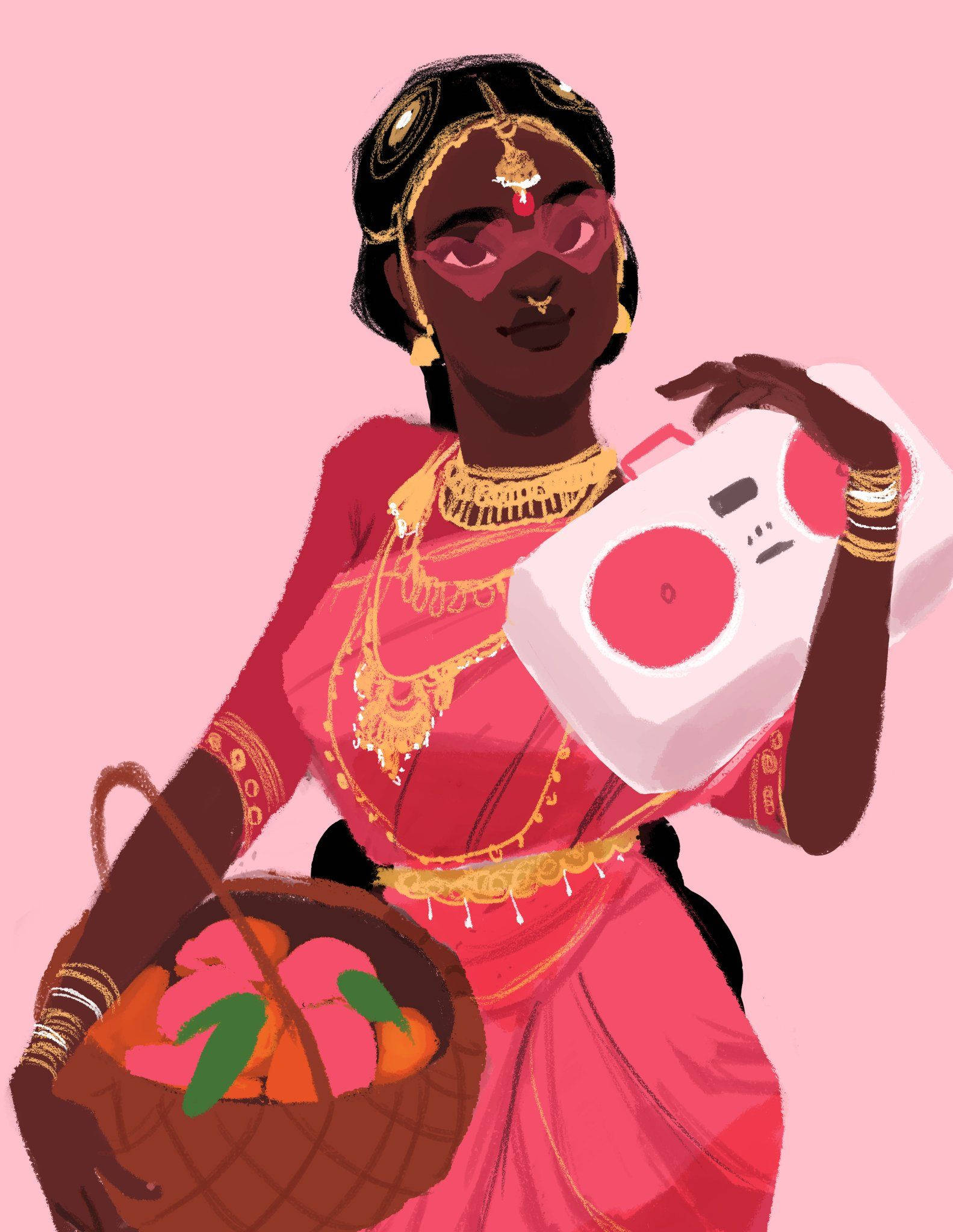 Beautiful Indian Woman Art, traditional Indian attire, boombox, Full HD Phone Wallpaper