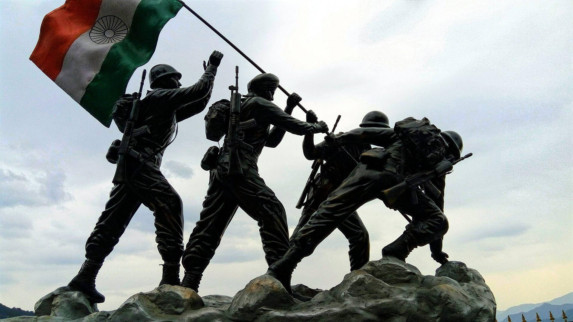 Indian Army, bronze statue, four soldiers, Full HD Desktop Wallpaper