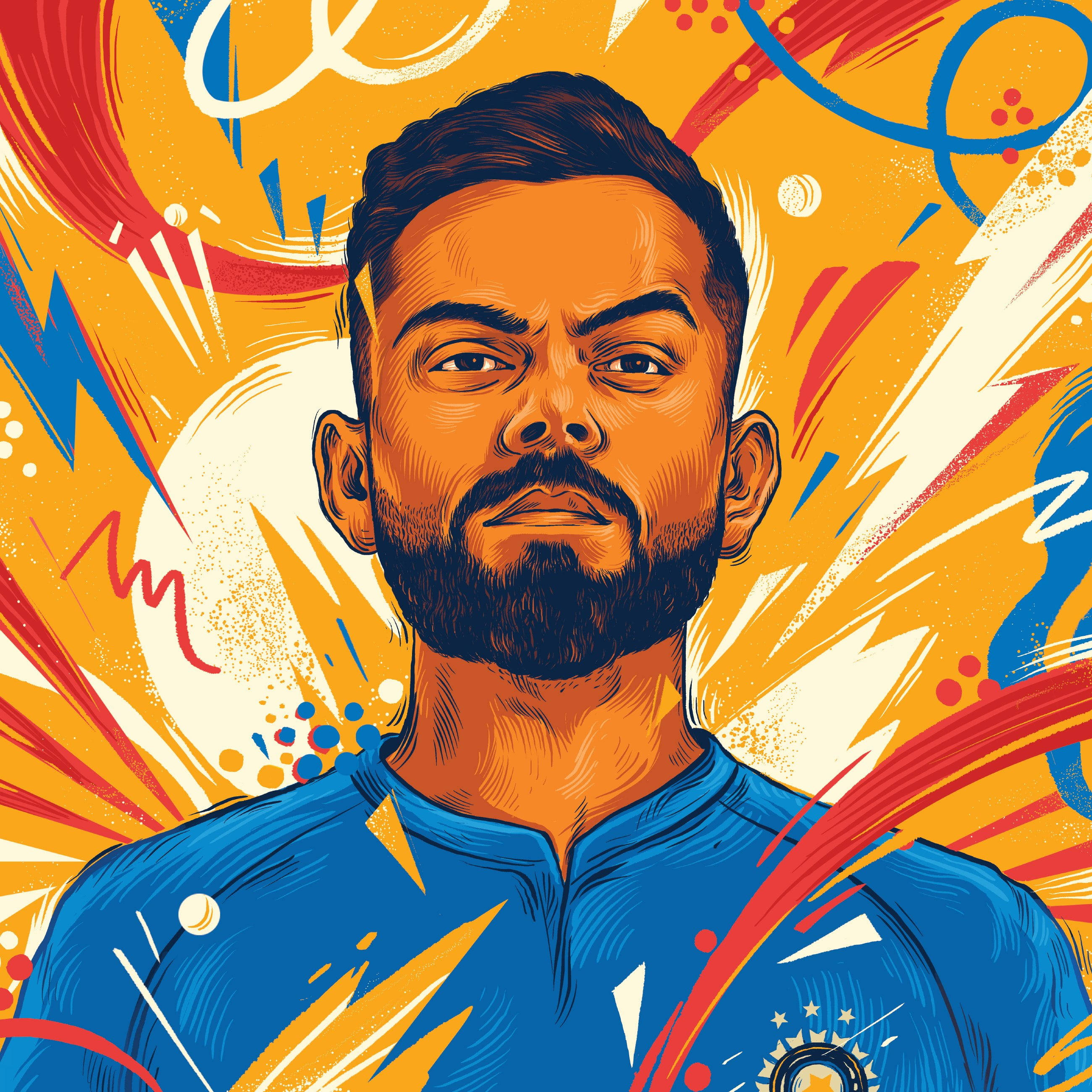 Indian Cricket Team, bearded man, blue sports jersey, 2K Desktop Wallpaper