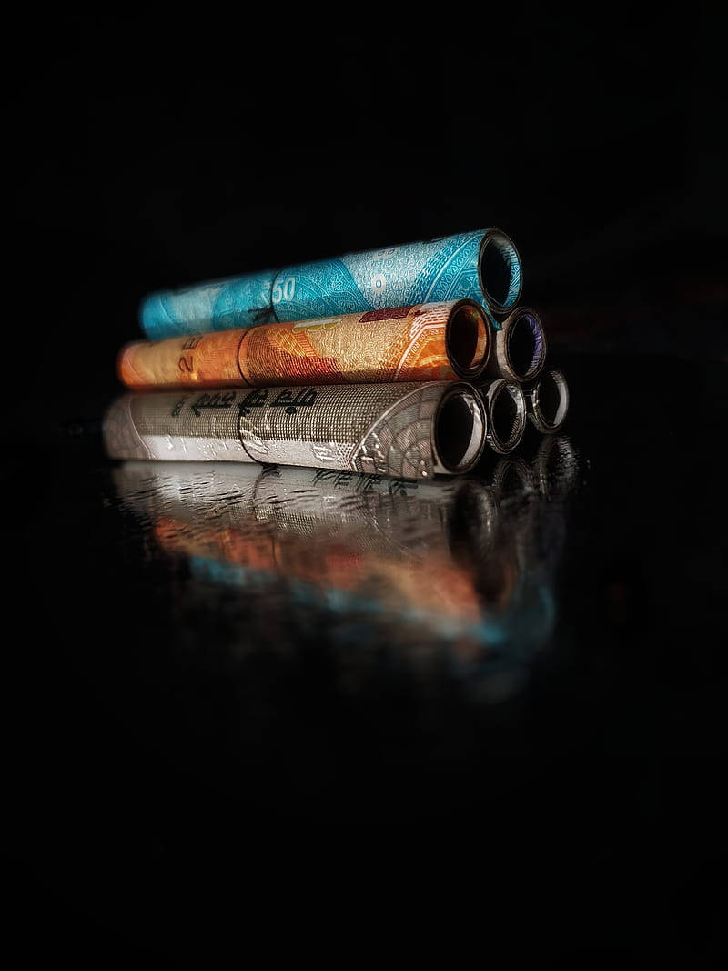 Indian Currency, rolled bills, blue, SD Phone Wallpaper