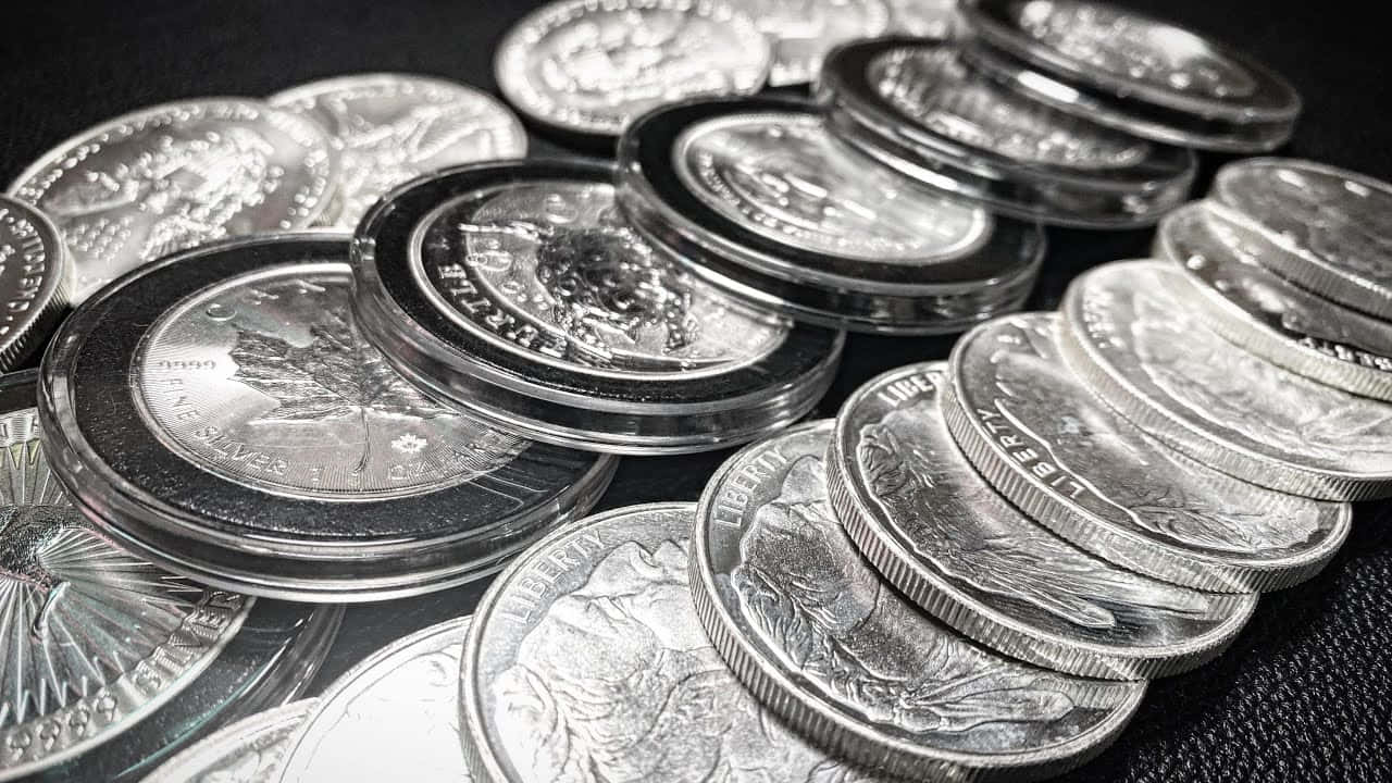 old silver coins, detailed engravings, focused light, HD Desktop Wallpaper