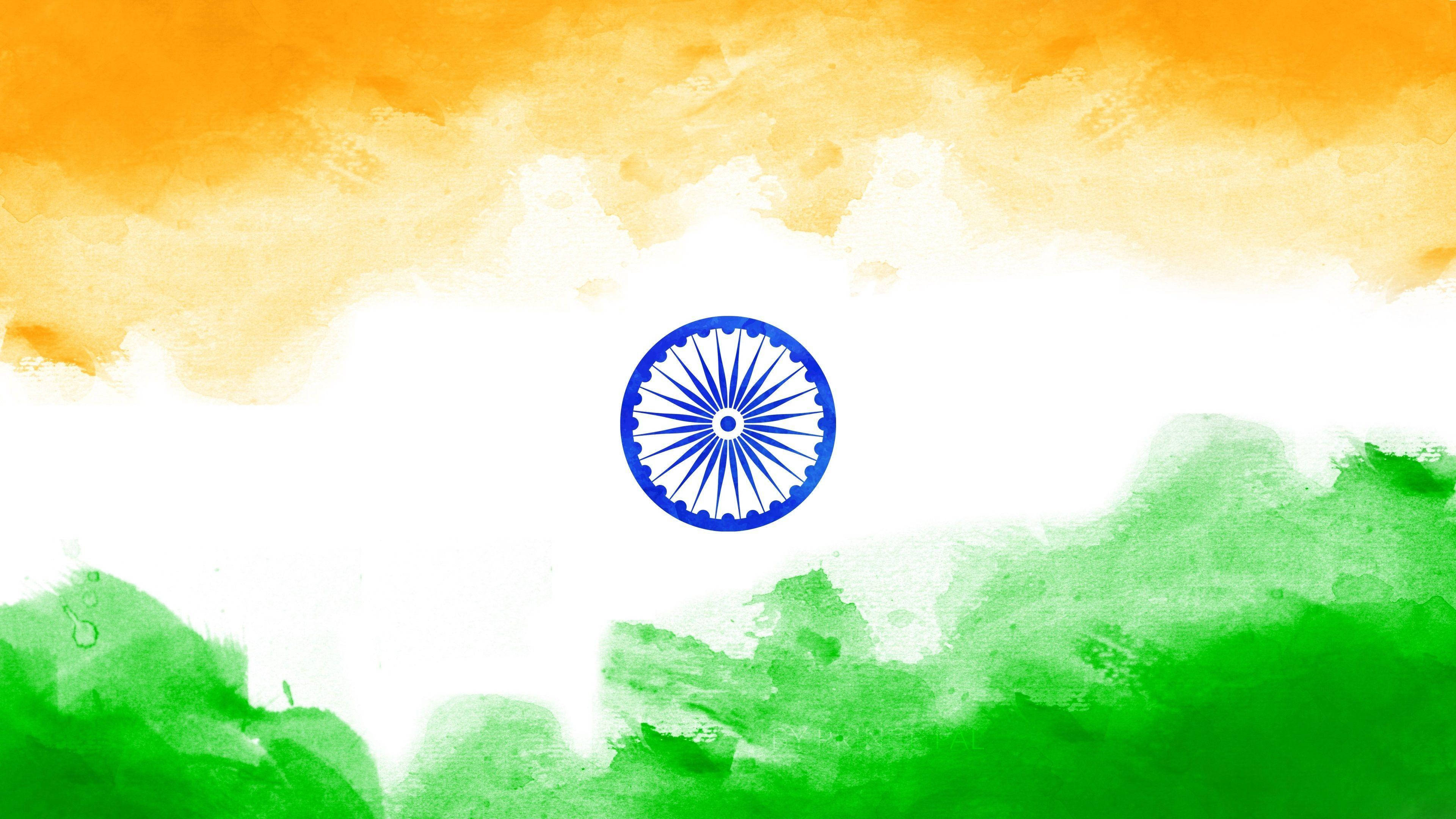 watercolor painted indian flag 4k, saffron green and white stripes, blue Ashoka Chakra, 4K Desktop Wallpaper