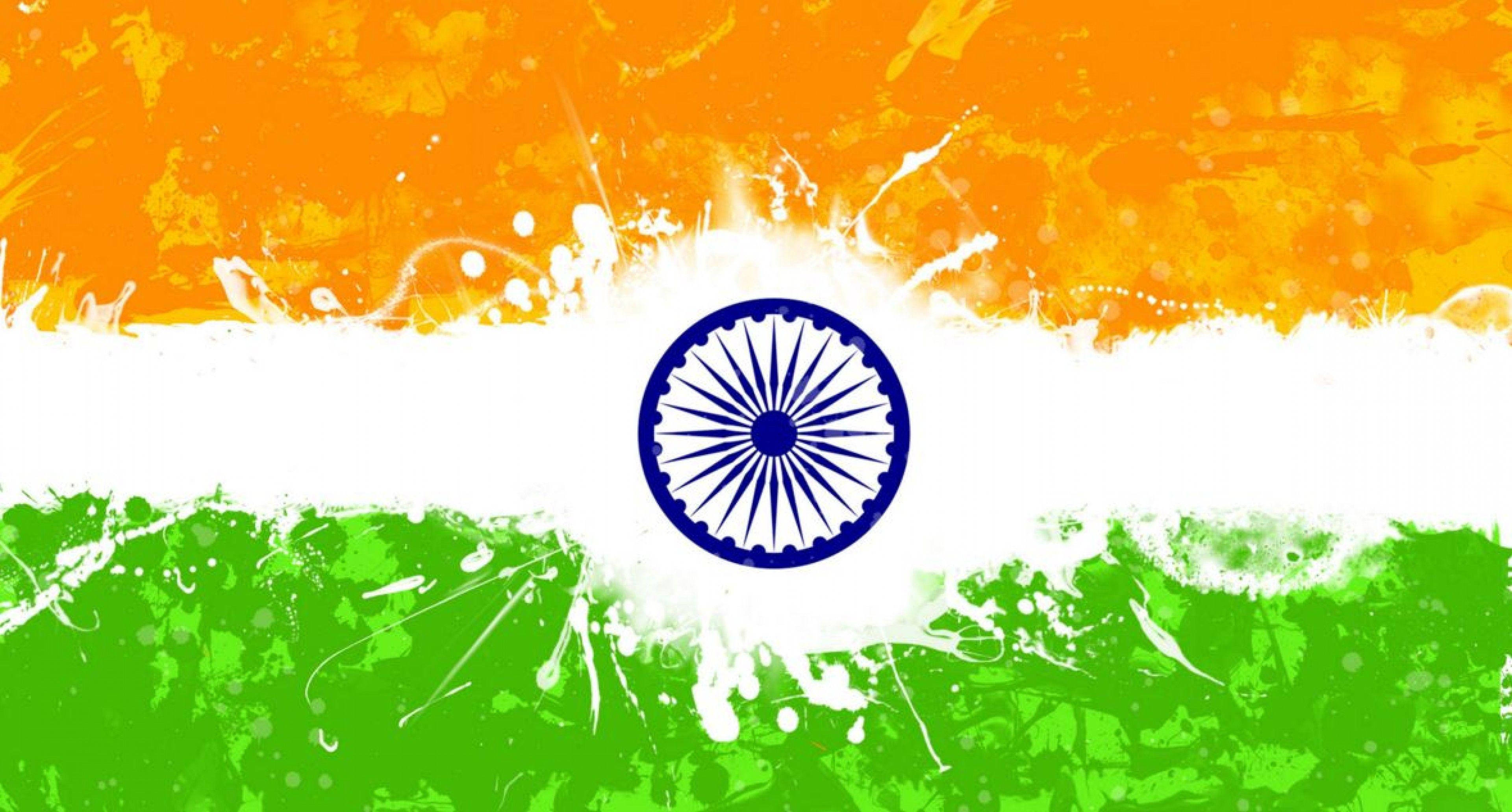 Indian flag, orange white and green stripes, blue Ashoka Chakra, 4K Desktop Wallpaper