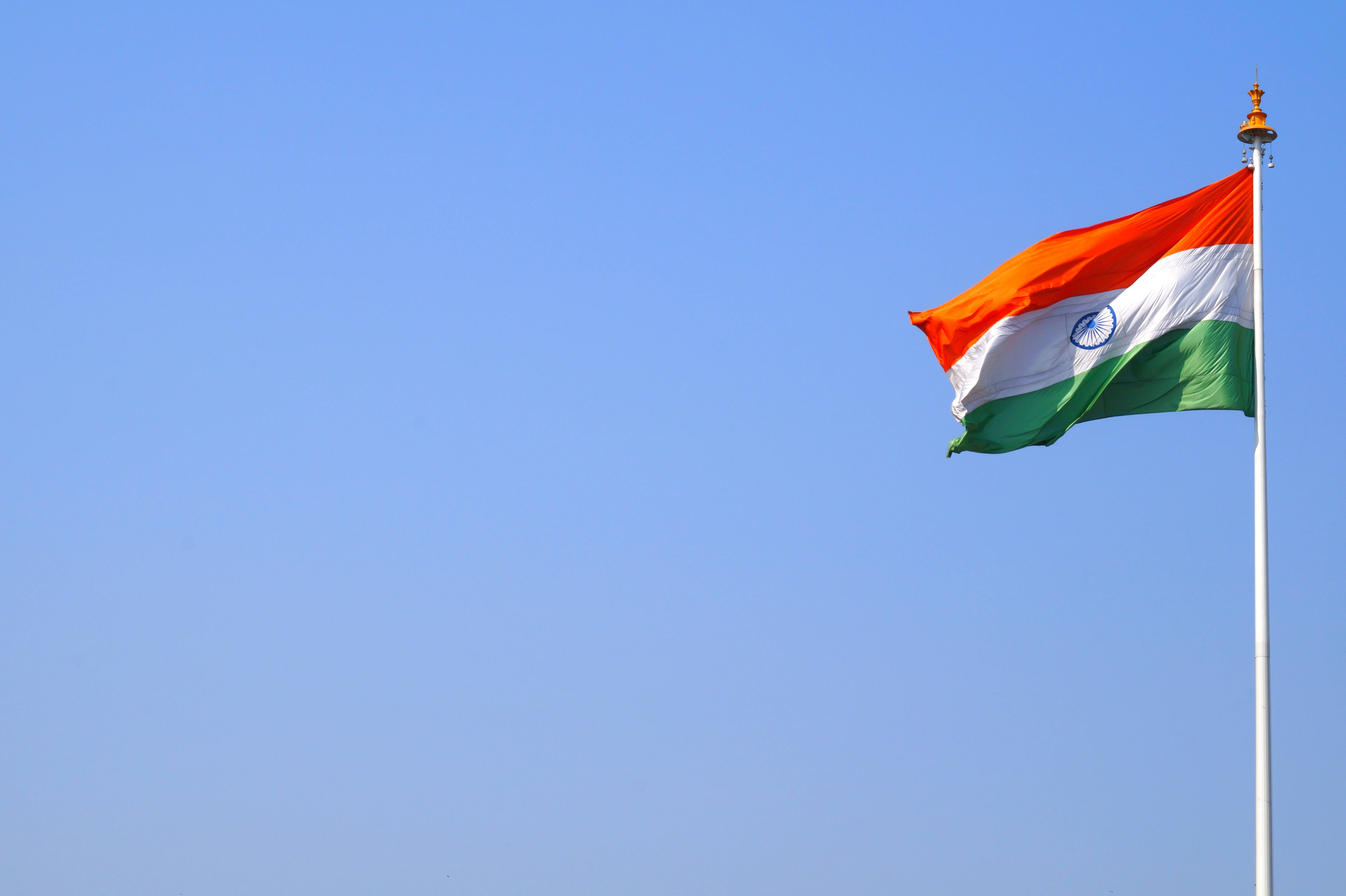 Indian Flag, clear blue sky, sunny day, 5K Desktop Wallpaper
