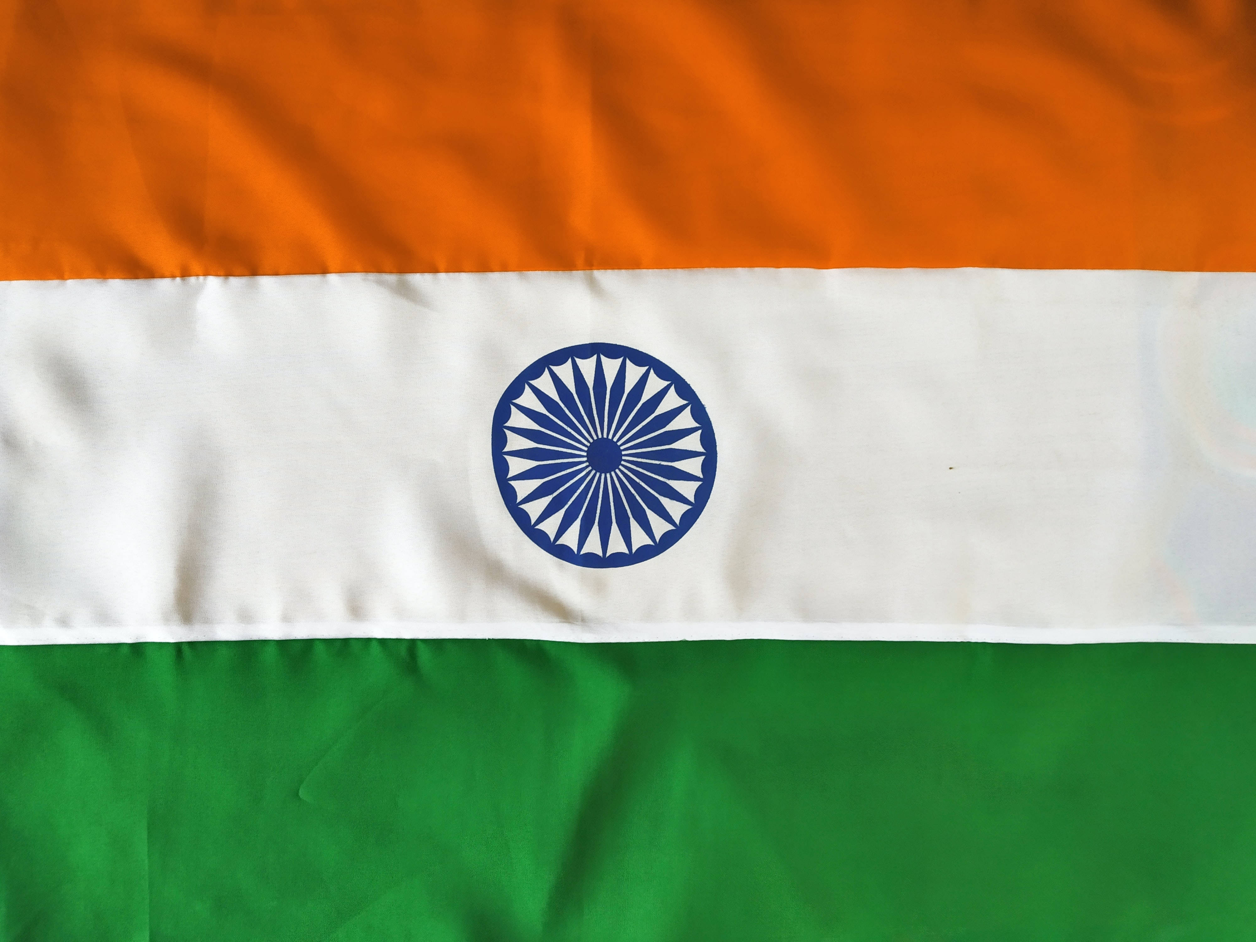 stitched indian flag, 4K, saffron white and green stripes, 4K Desktop Wallpaper