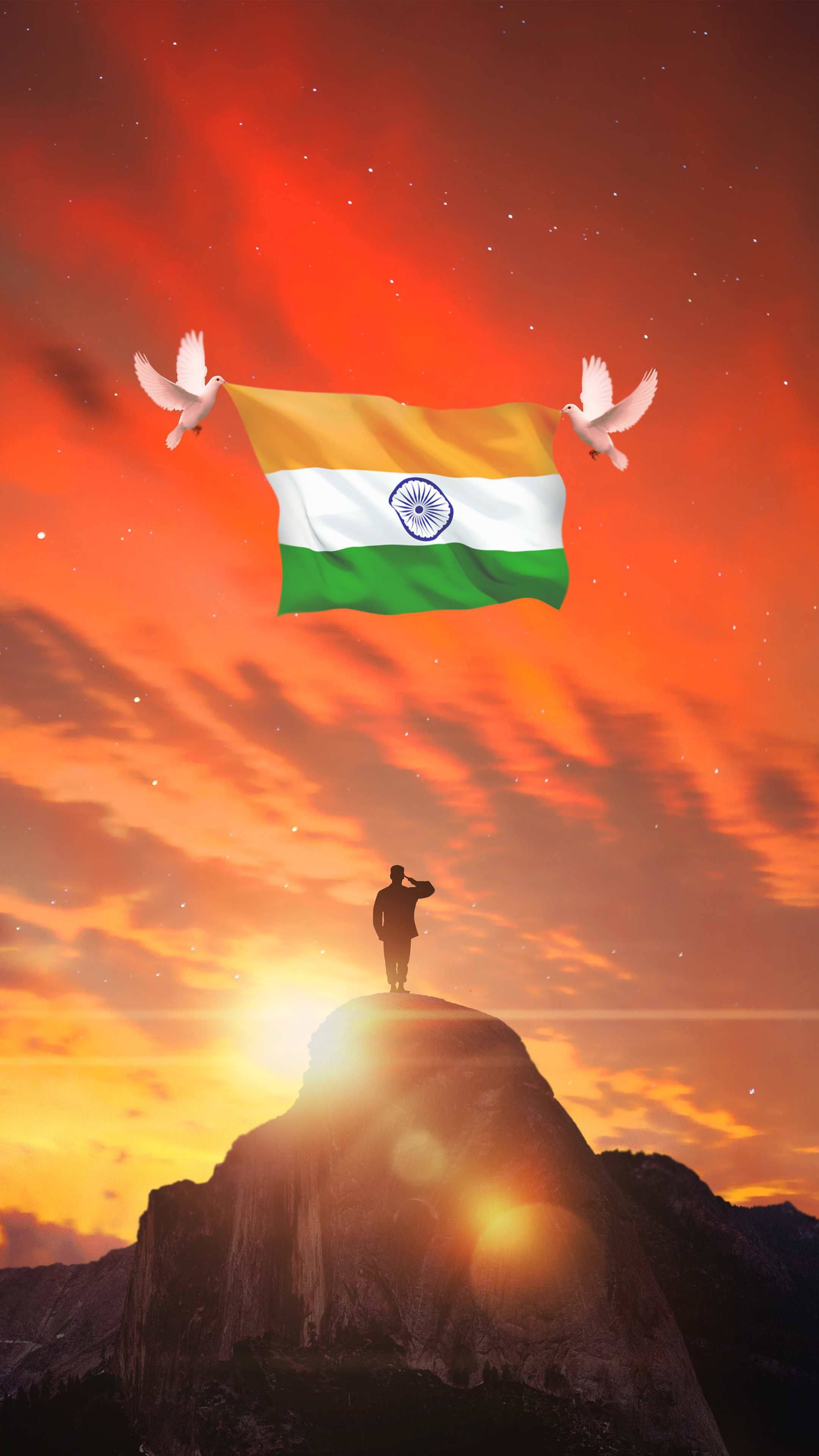 Indian Flag, mountain top, rocky peak, 4K Phone Wallpaper