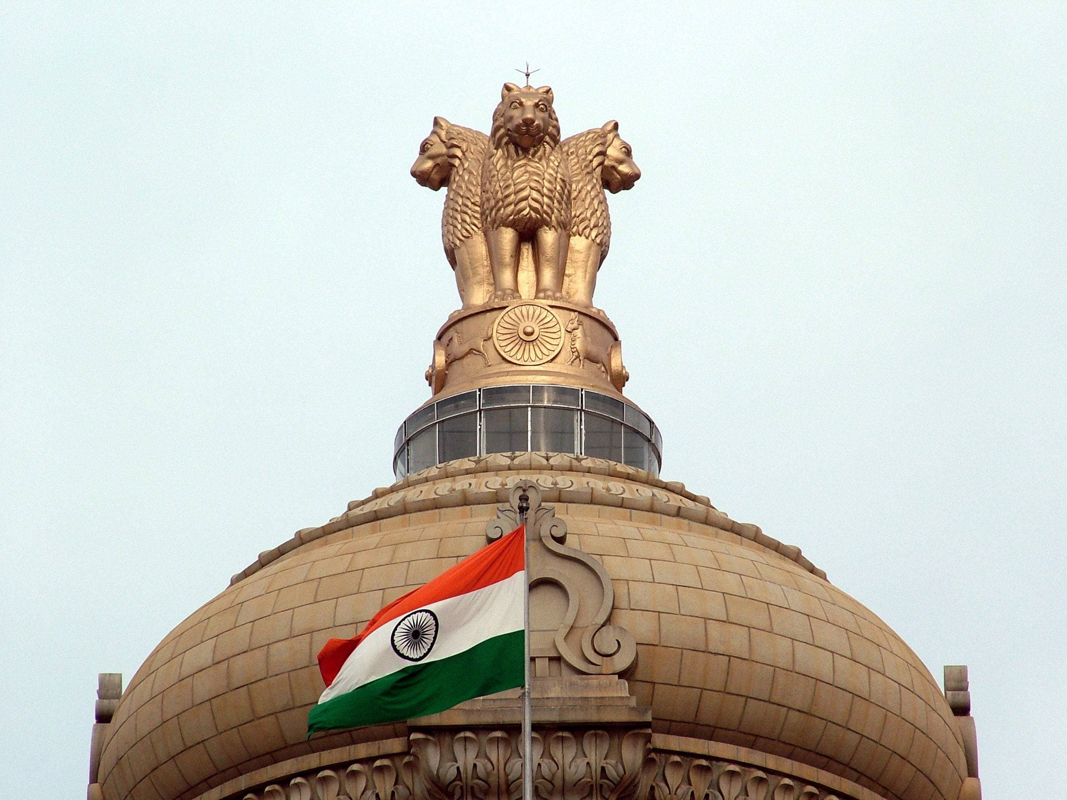 Indian Flag, temple, golden four-lion statue, Full HD Desktop Wallpaper