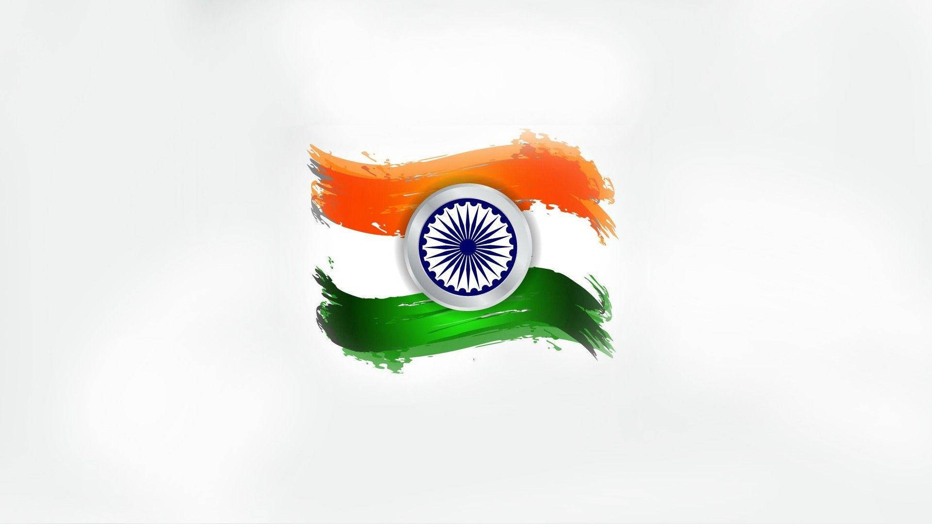 Indian Flag, orange green brushstrokes, blue Ashoka Chakra, Full HD Desktop Wallpaper