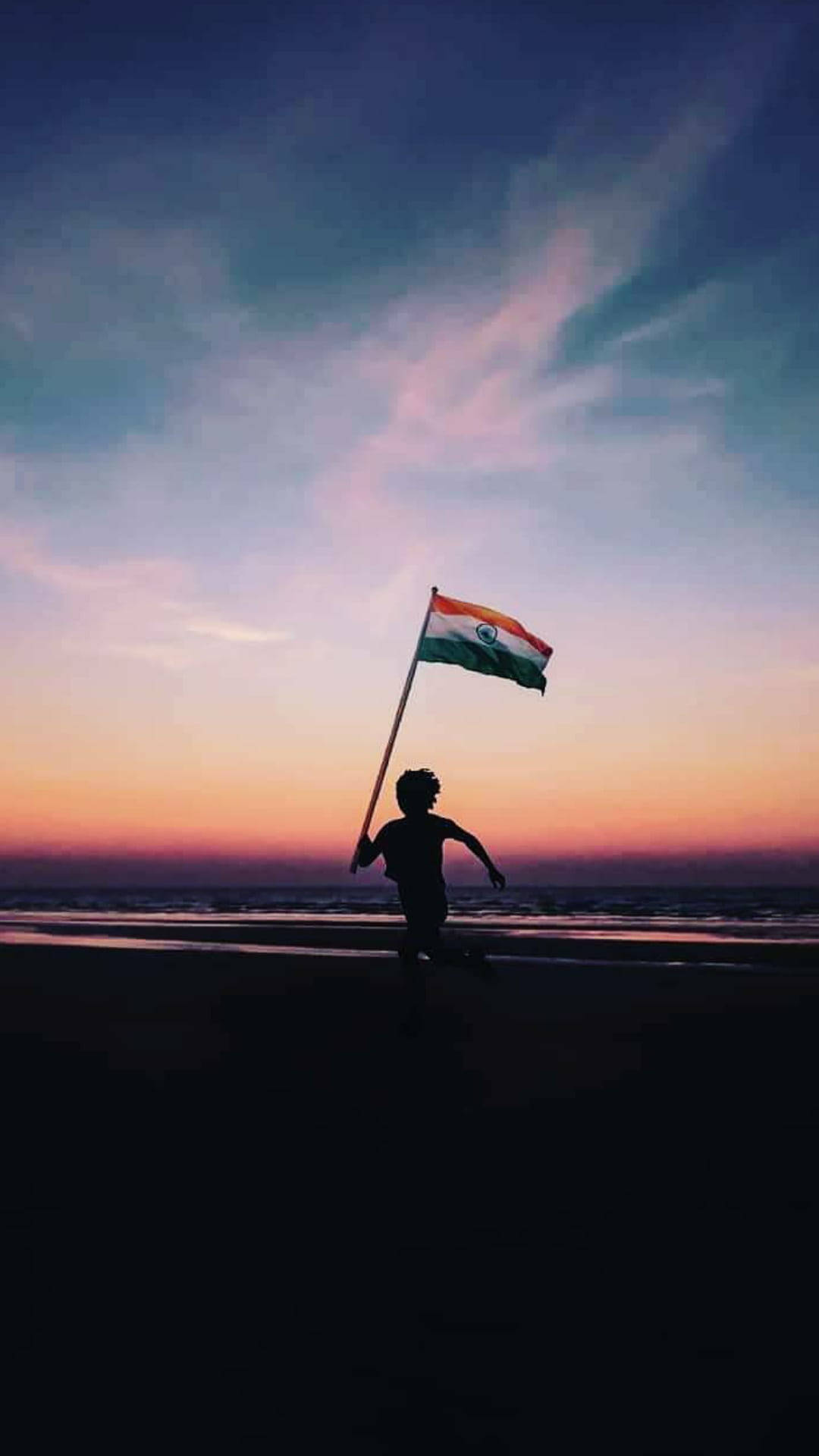 Sunset Beach, Indian flag, sunset, Full HD Phone Wallpaper