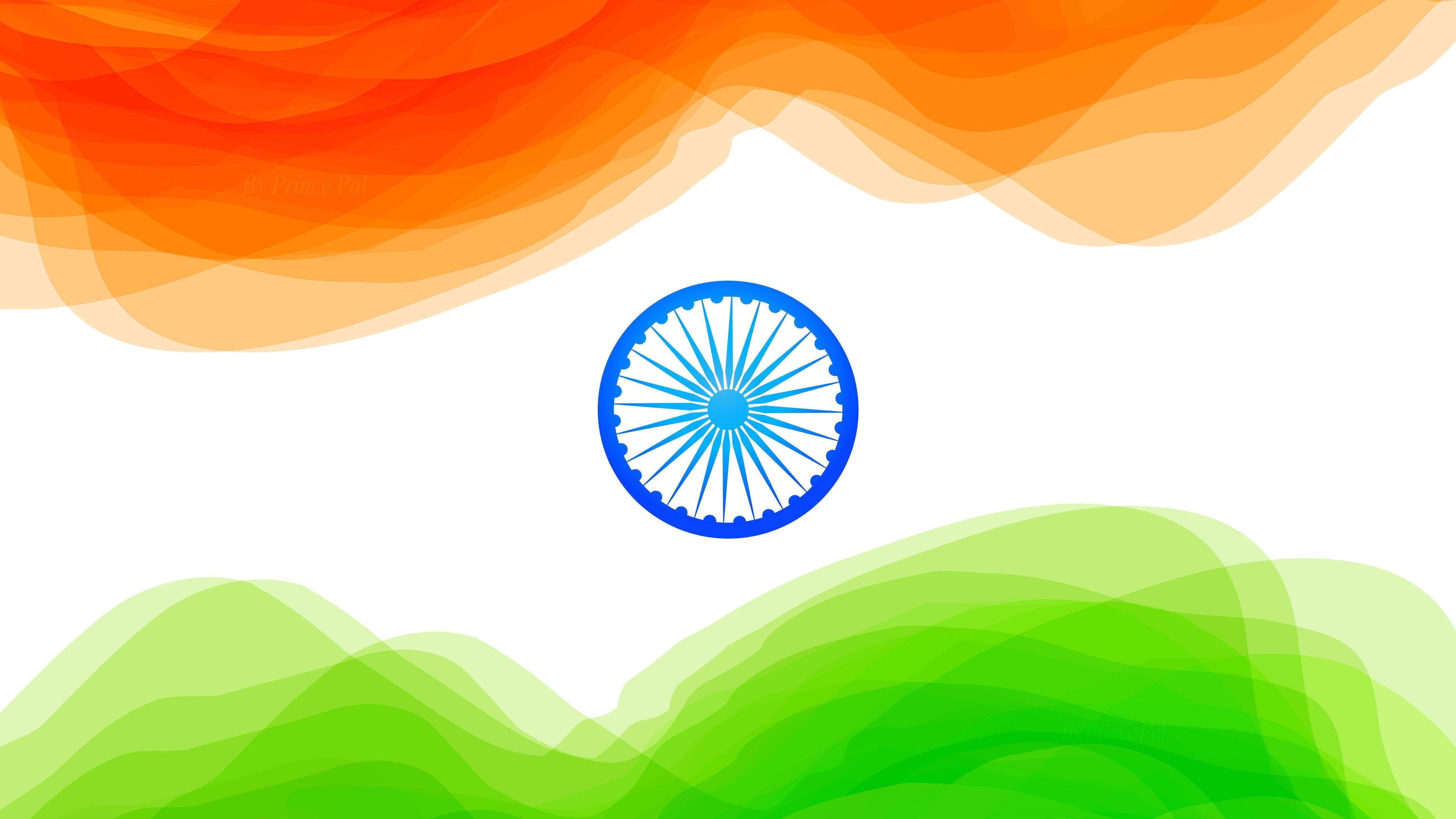 wavy colours indian flag, saffron green and white, blue Ashoka Chakra, 5K Desktop Wallpaper