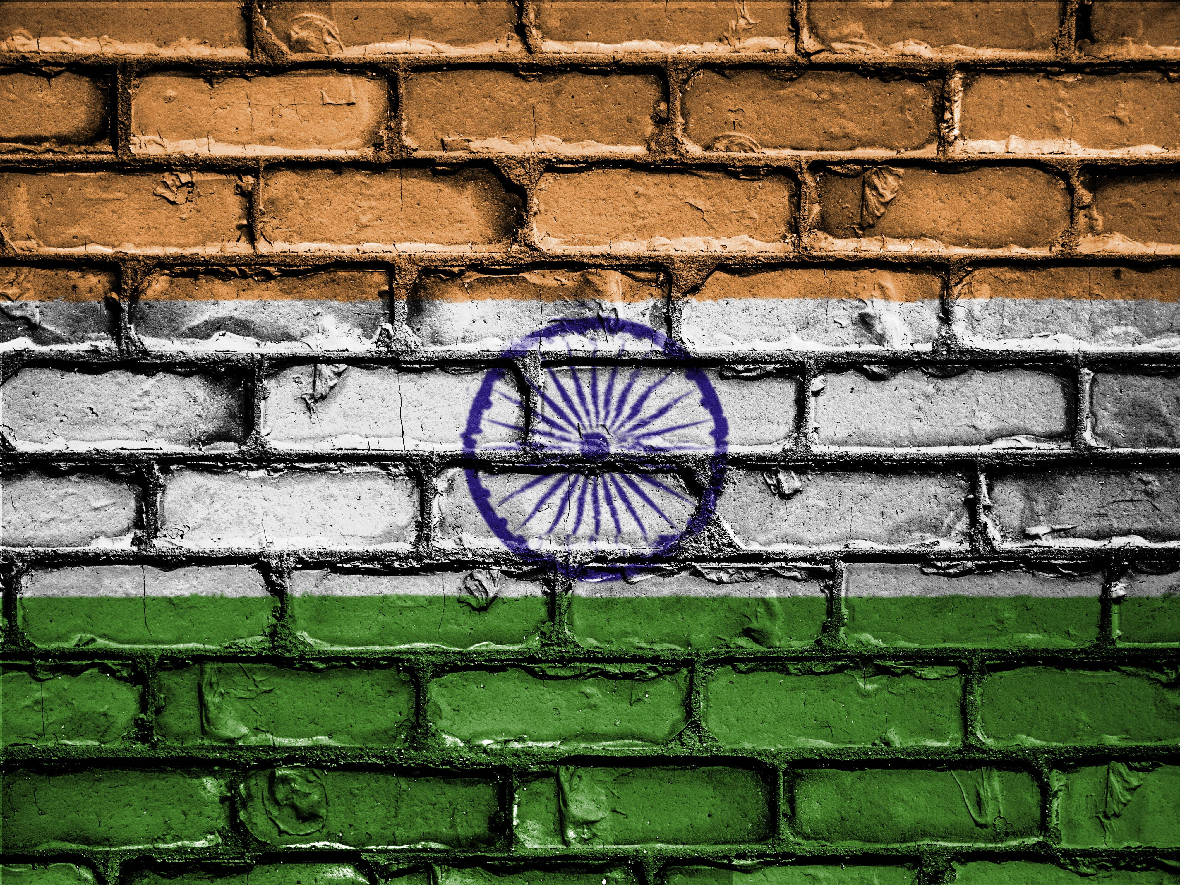 Brick Wall, Indian Flag, textured paint, 4K Desktop Wallpaper