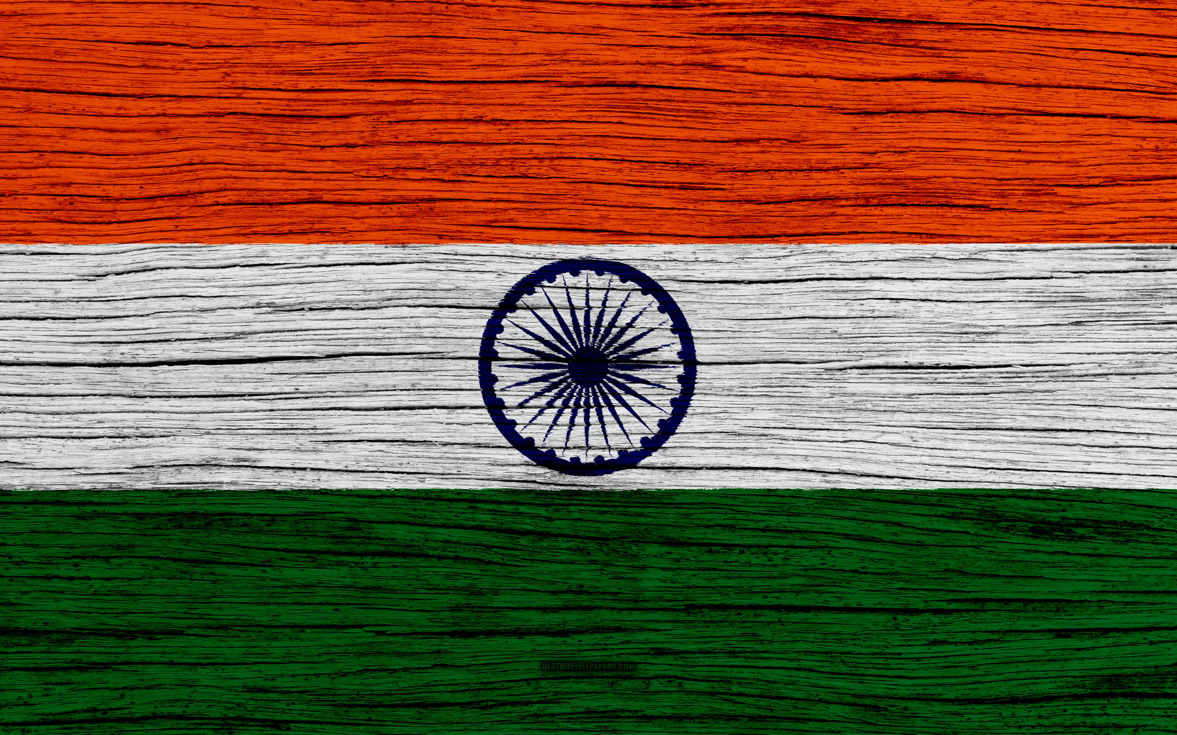Indian Flag, wooden planks, weathered, 4K Desktop Wallpaper
