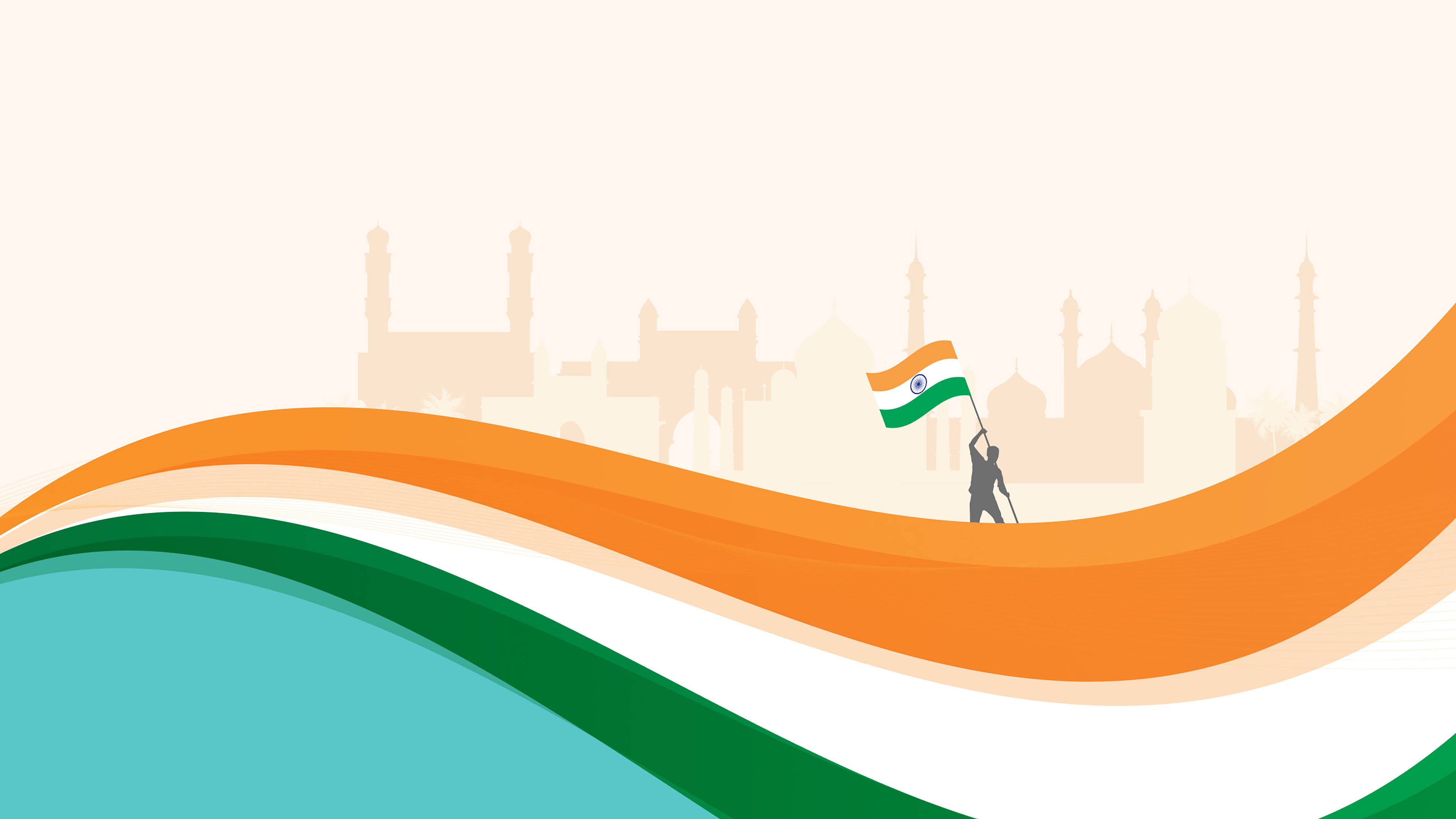 Indian Flag, saffron white and green stripes, stylized wave, 4K Desktop Wallpaper