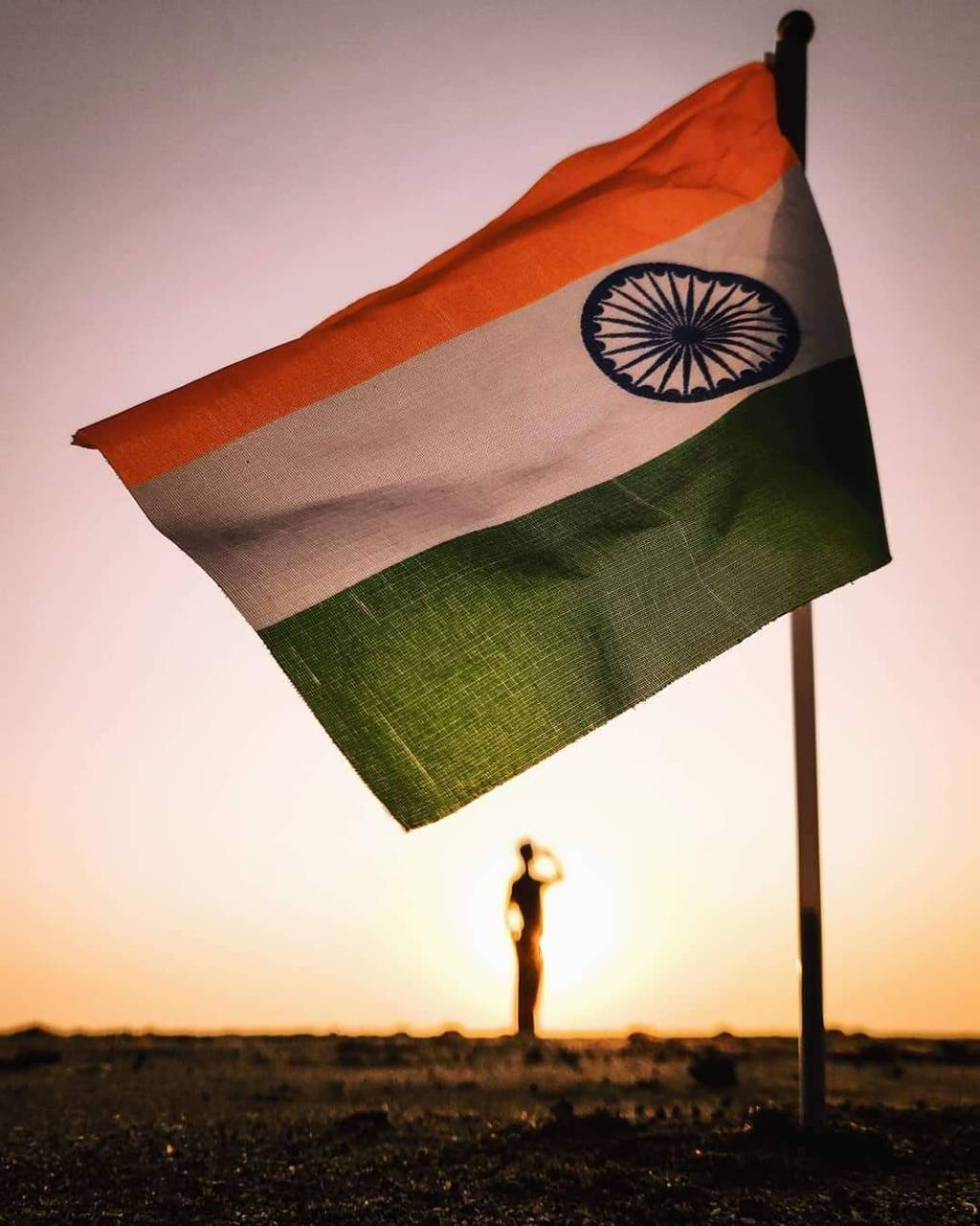 Indian flag, sunset, silhouetted person, HD Phone Wallpaper