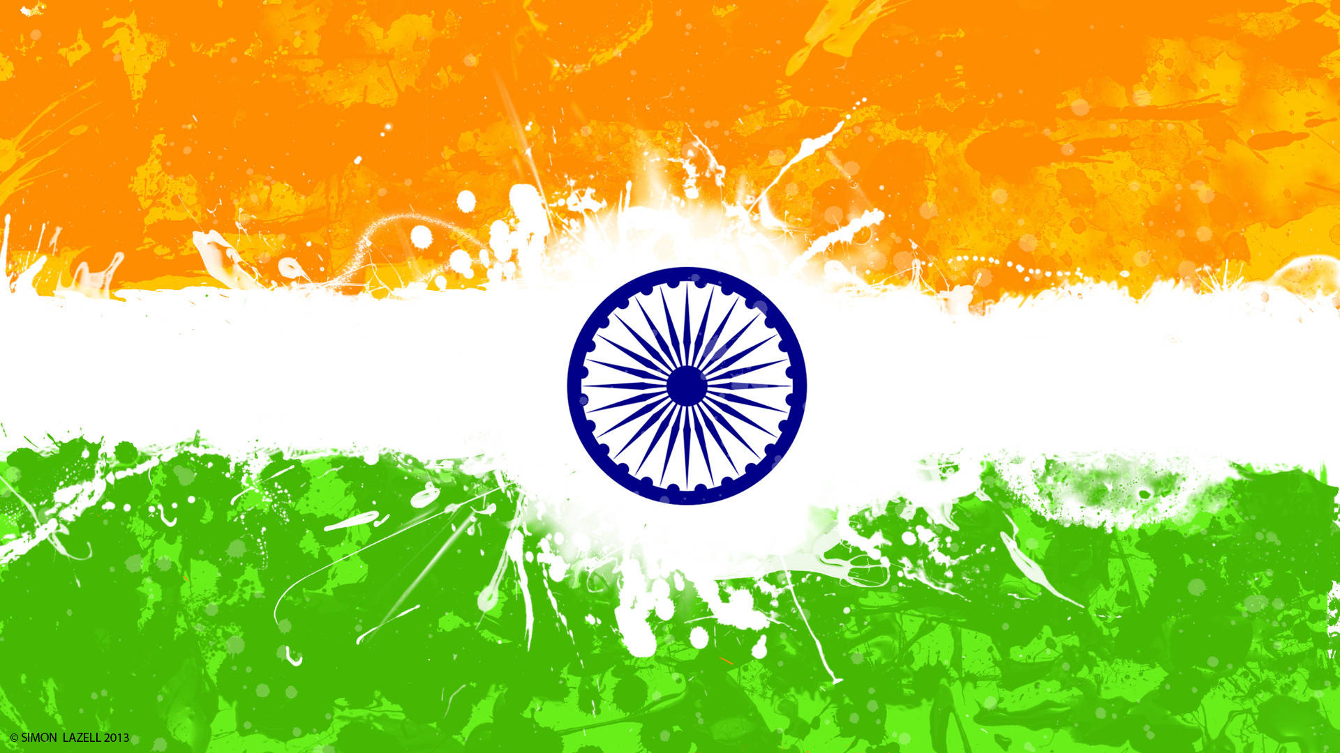 Indian flag, orange white and green stripes, blue Ashoka Chakra, Full HD Desktop Wallpaper