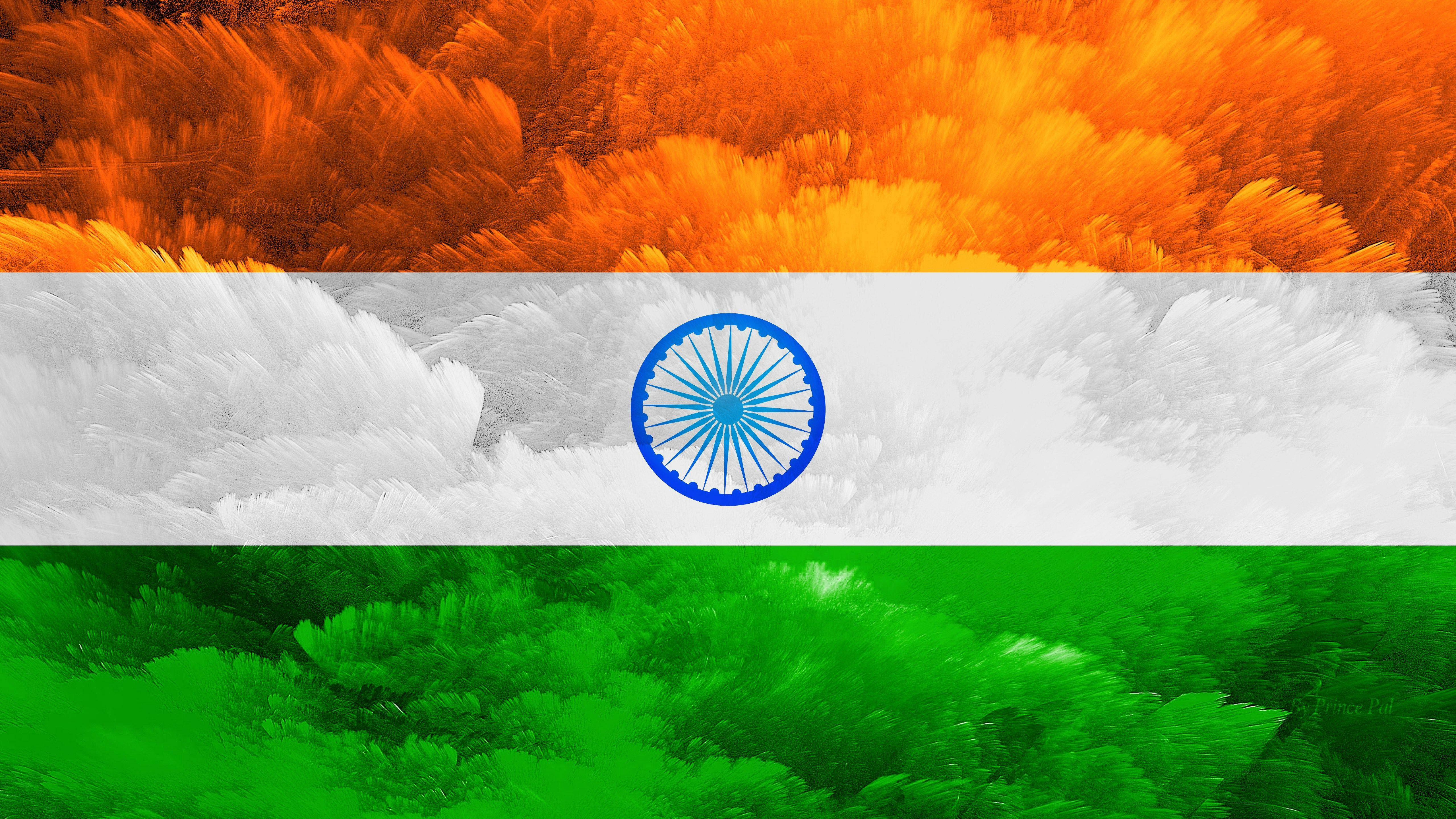 Indian flag, saffron white and green stripes, frosty feathers texture, 5K Desktop Wallpaper