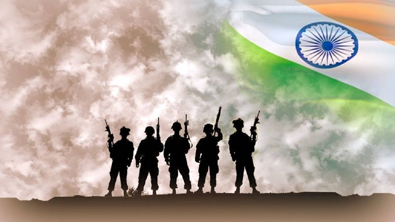 soldiers, Indian flag, cloudy sky, HD Desktop Wallpaper