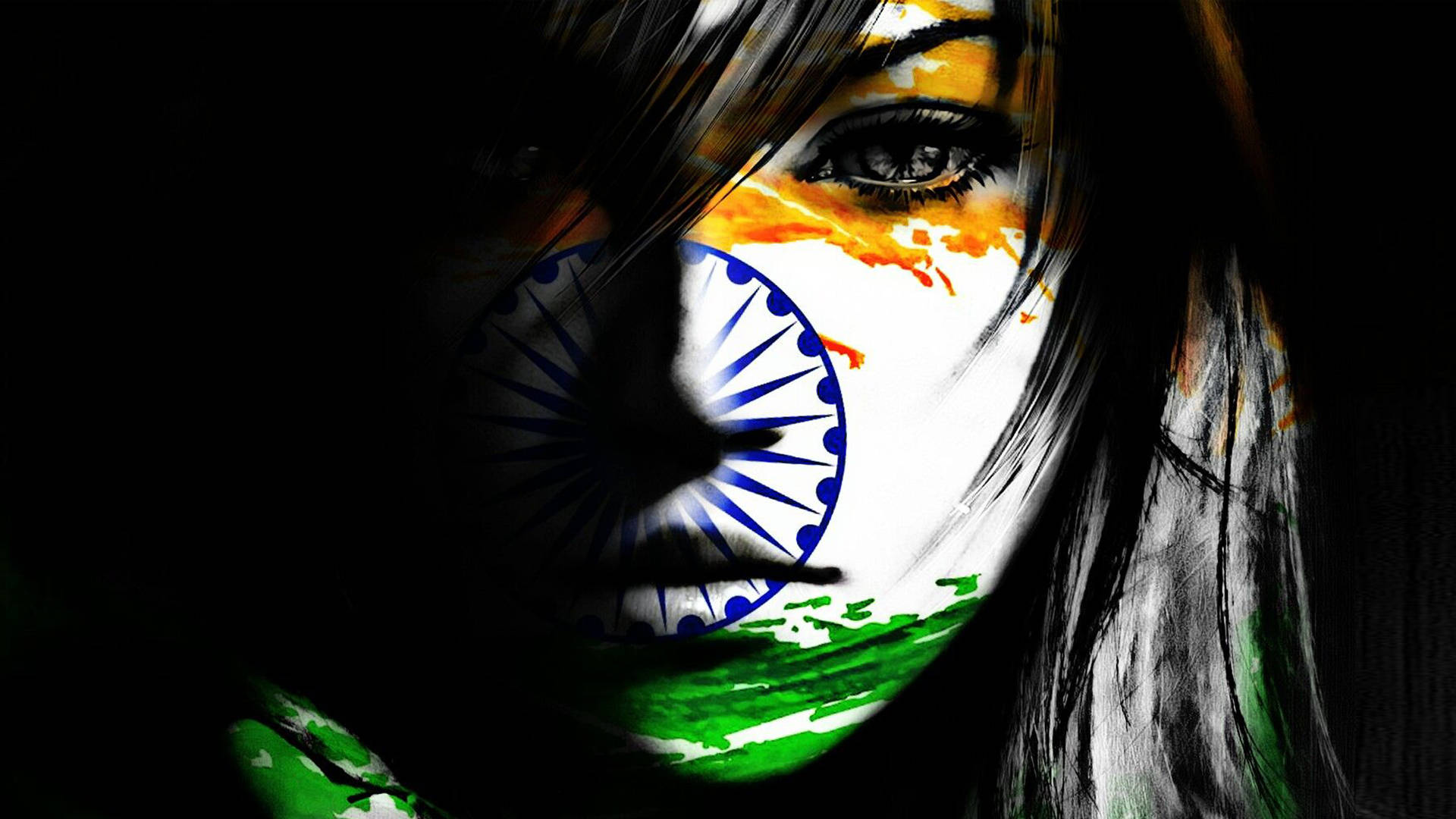 Indian flag, face painting, bold colors, Full HD Desktop Wallpaper