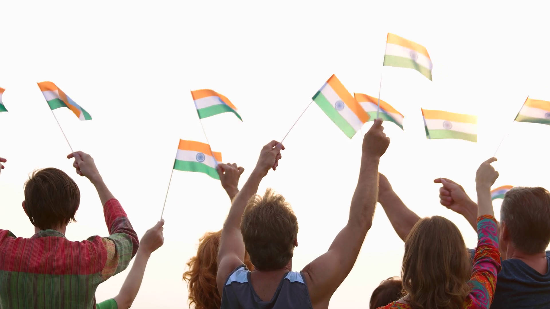 Indian flag, crowd of people, bright sky, Full HD Desktop Wallpaper