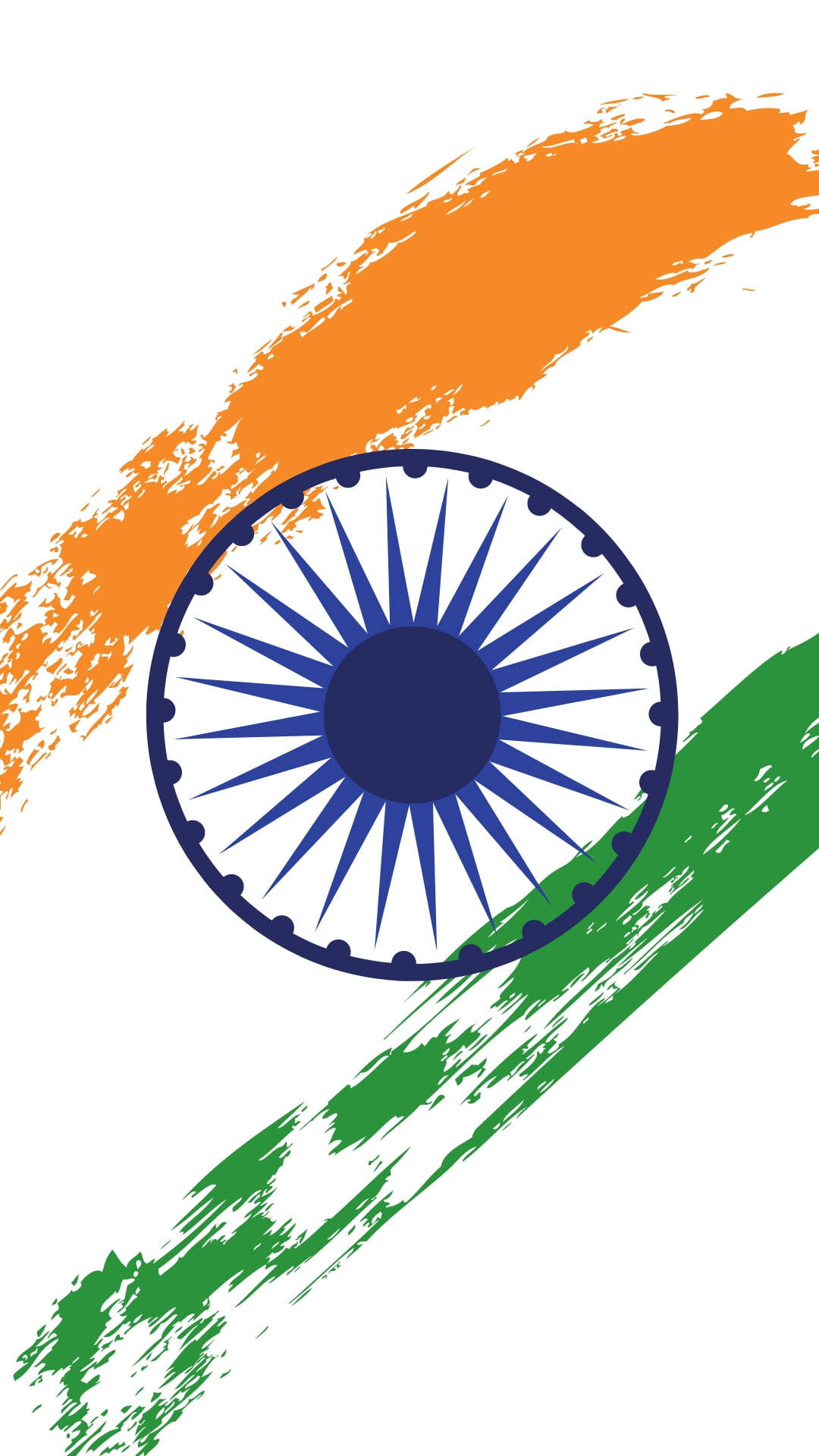 Indian flag, orange green brush strokes, blue Ashoka Chakra, Full HD Phone Wallpaper