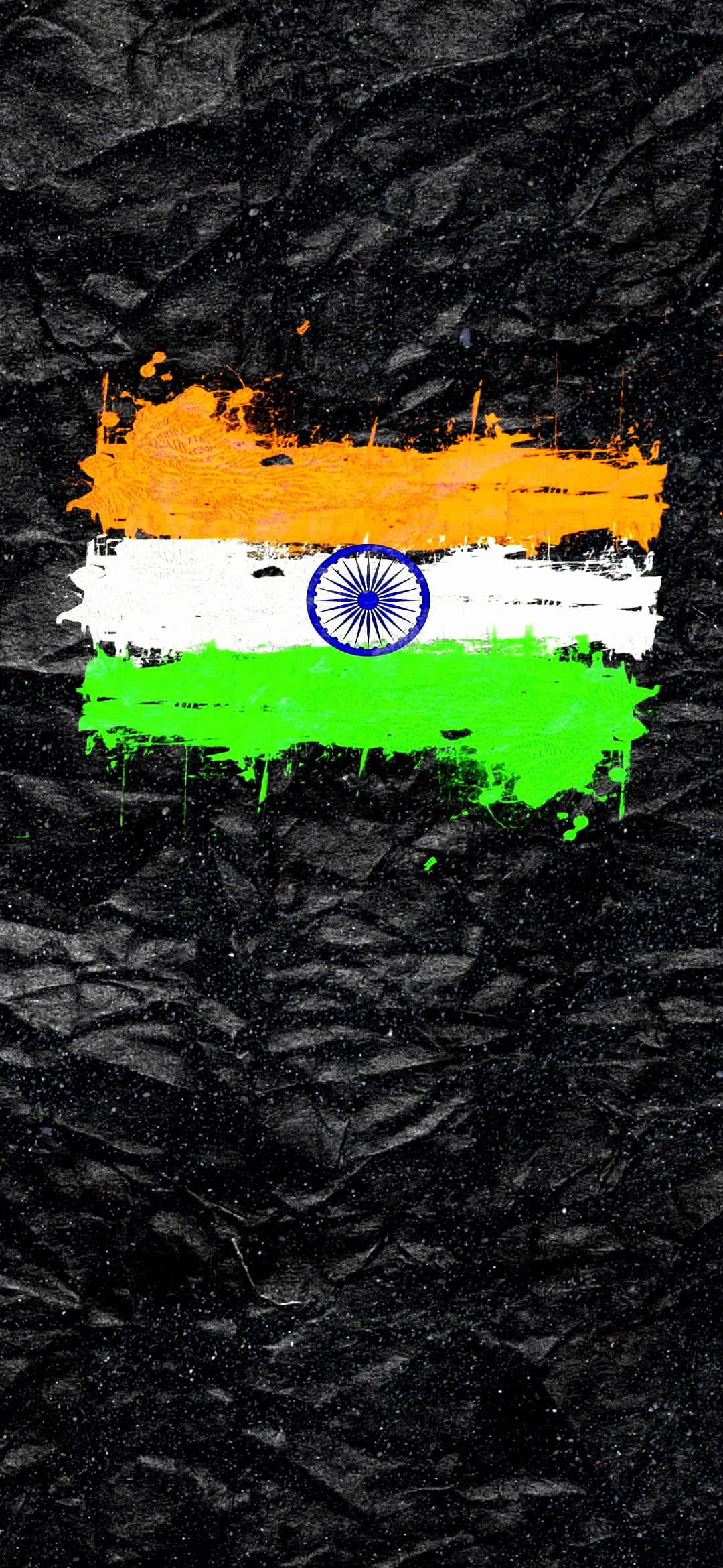 Indian flag, bold brushstrokes, textured black crumpled paper background, Full HD Phone Wallpaper