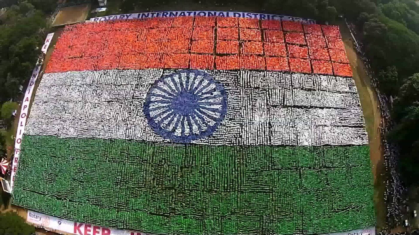 Indian Flag, aerial view, thousands of people, HD Desktop Wallpaper