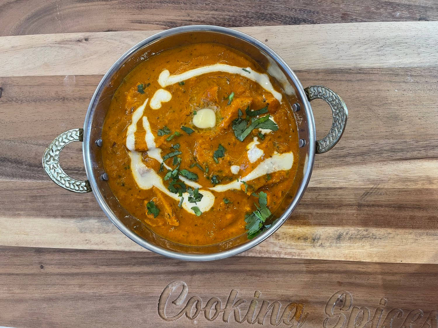 butter chicken, metal karahi bowl, cream, HD Desktop Wallpaper