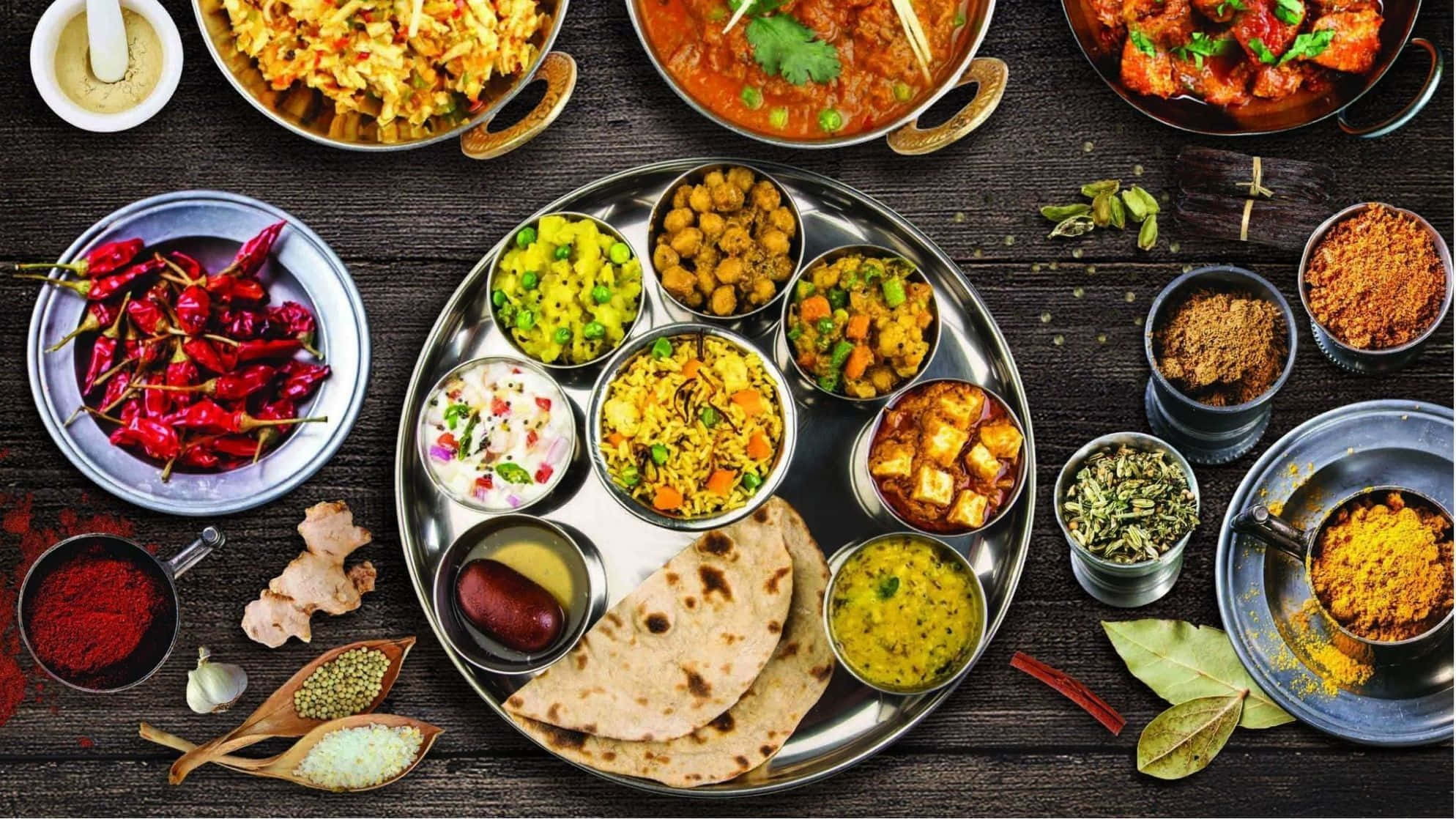 colorful thali, Indian dishes, spices, Full HD Desktop Wallpaper