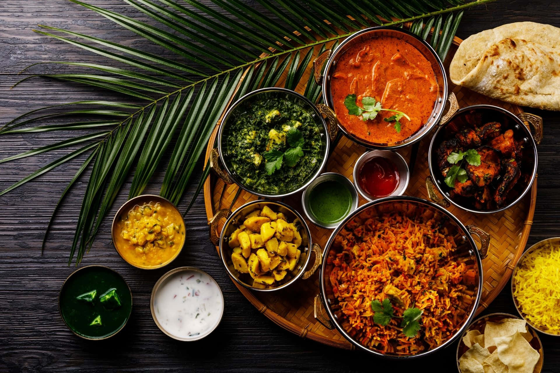 butter chicken, Indian feast, colorful curries, Full HD Desktop Wallpaper