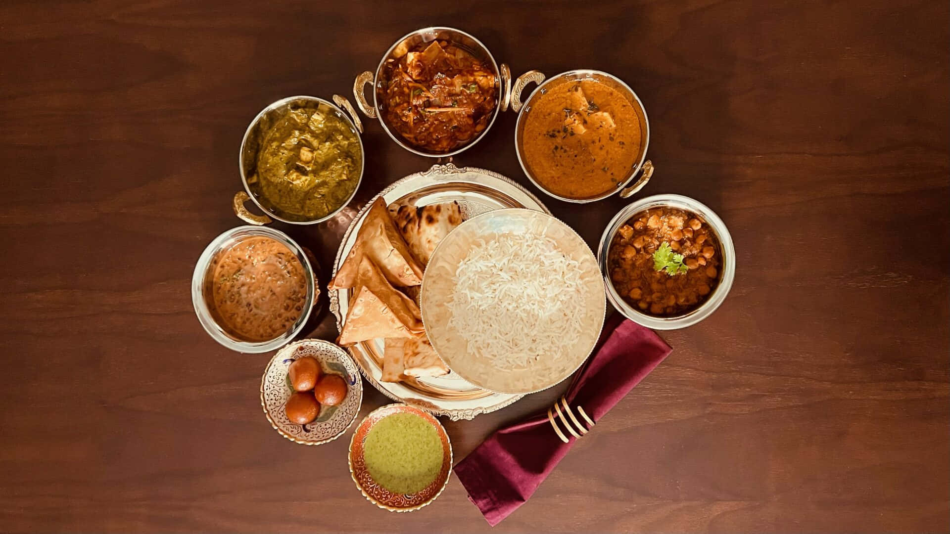 thali platter, Indian food, colorful curries, Full HD Desktop Wallpaper