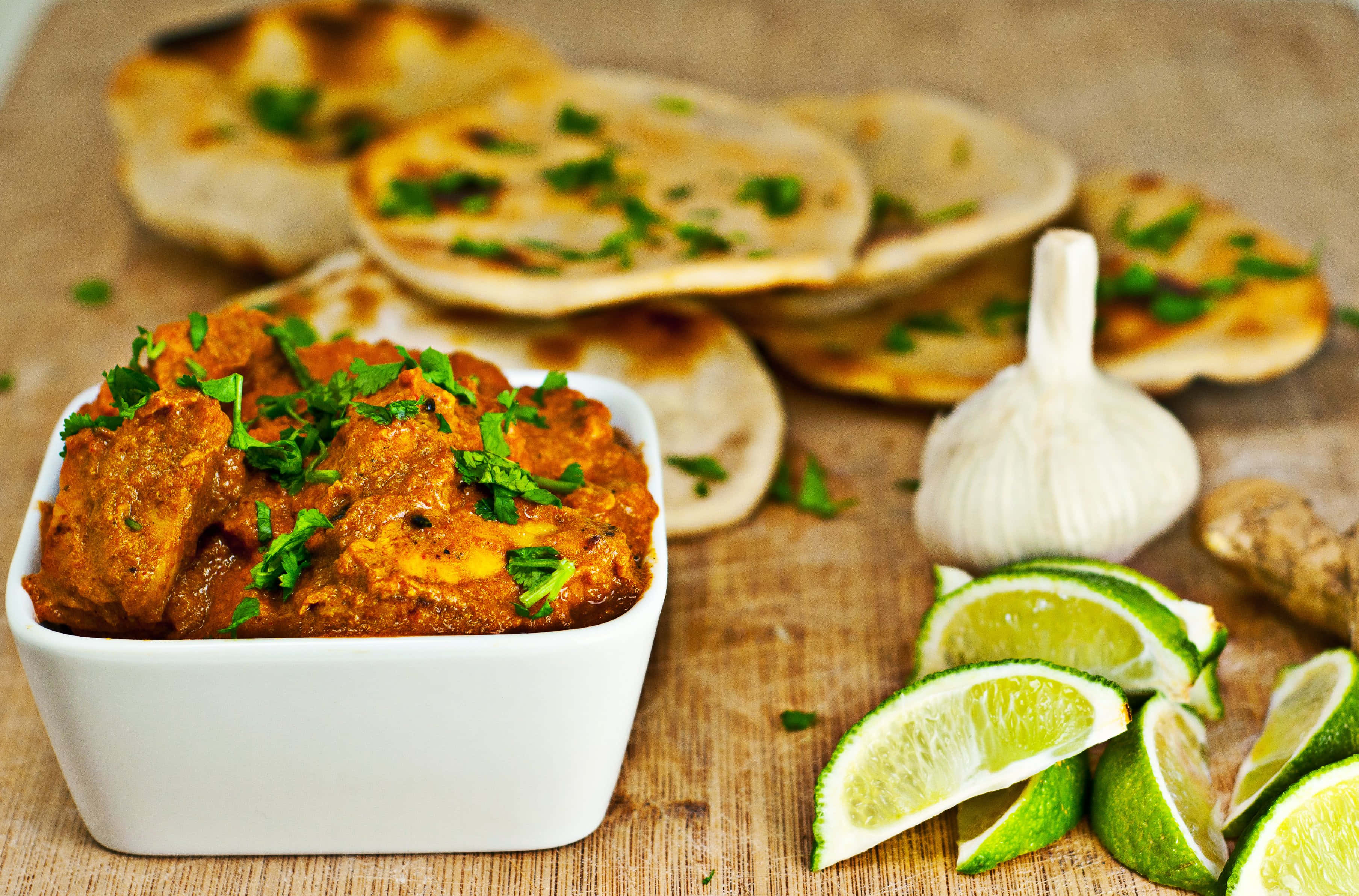 chicken tikka masala, rich orange curry, fresh cilantro, 2K Desktop Wallpaper