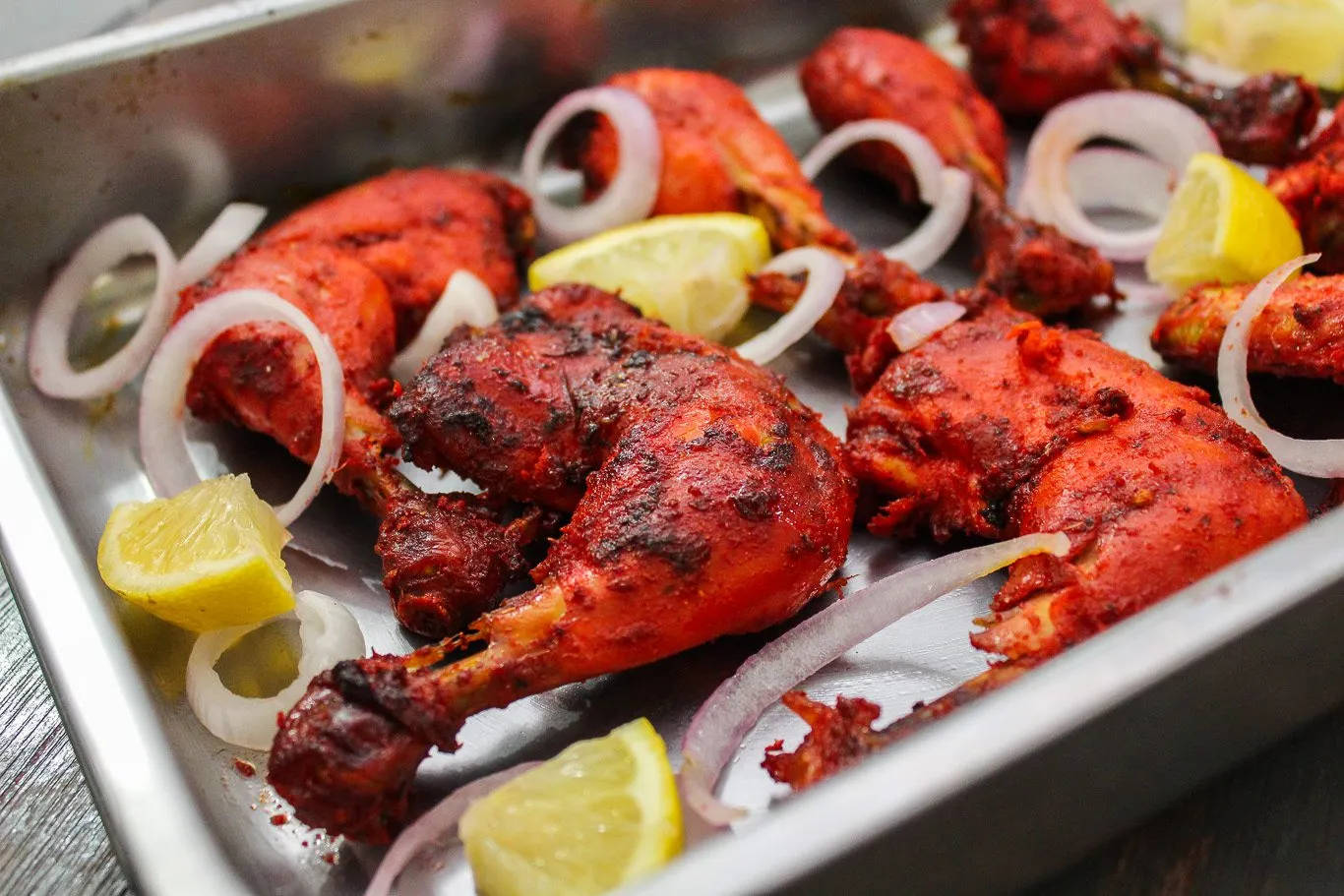 Tandoori Chicken Thighs, crispy spiced chicken drumsticks, lemon wedges, HD Desktop Wallpaper