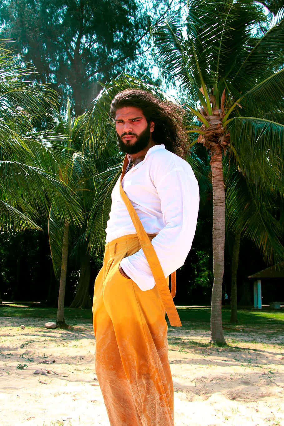 Indian Guy, white shirt, orange dhoti, HD Phone Wallpaper