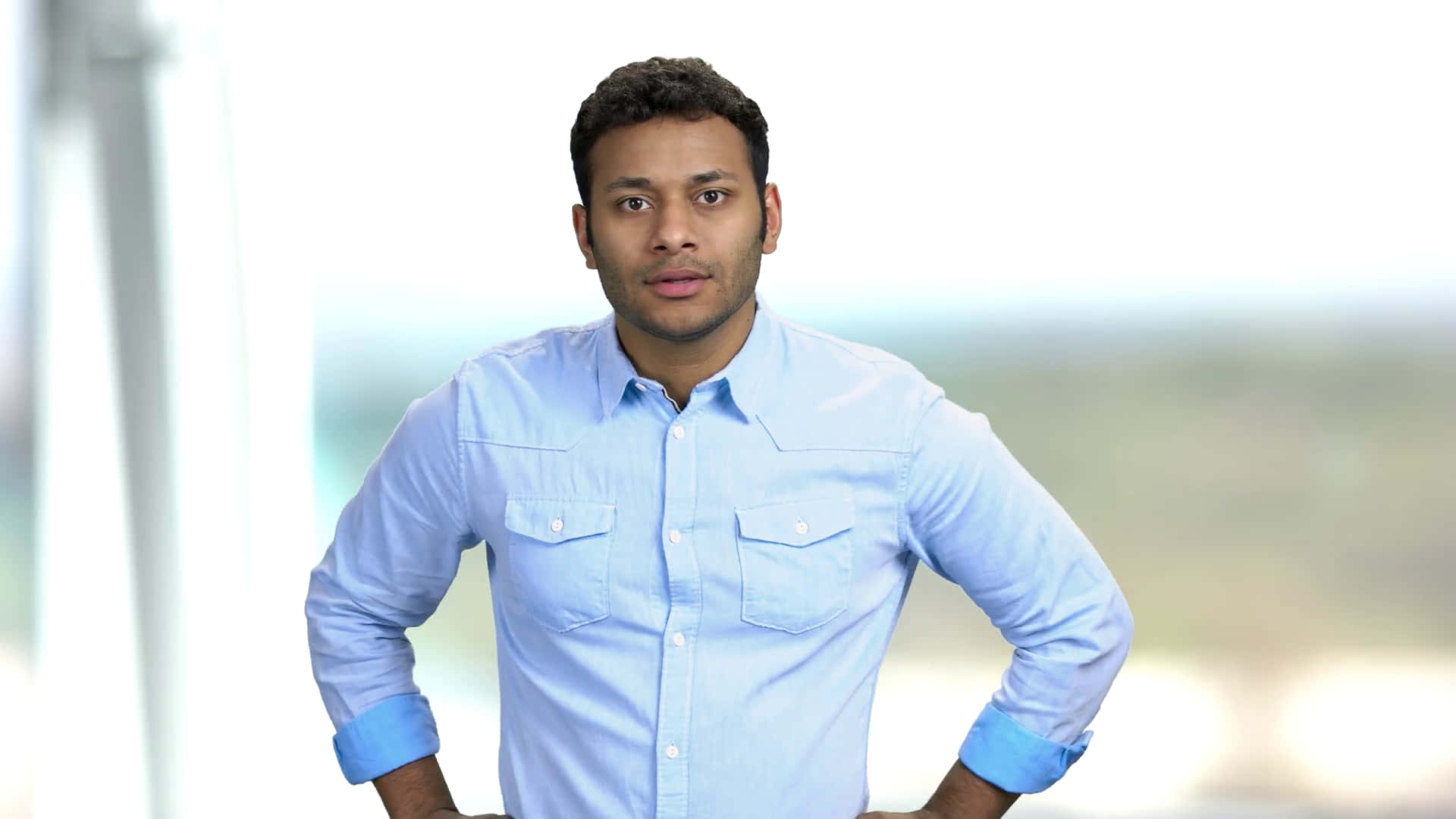 Indian Guy, medium angle shot, light blue button-down shirt, Full HD Desktop Wallpaper